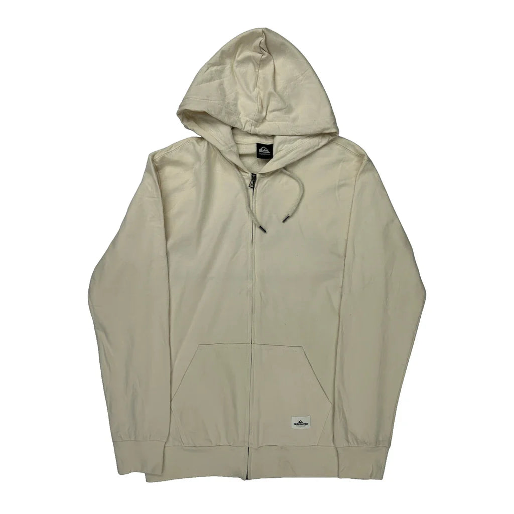 Quiksilver Hoodie - Medium Cream Cotton Refurbished - Thrifted (note: this is a term often used to describe second- refurbished available on Cerqular