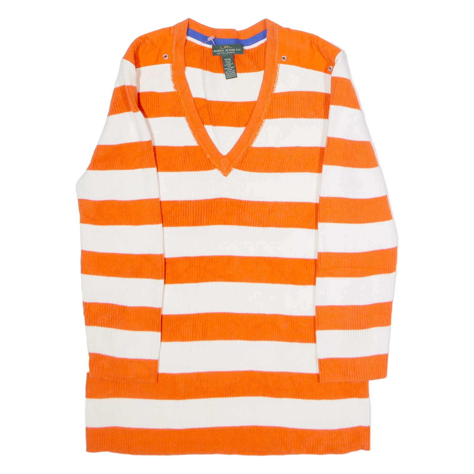 LAUREN RALPH LAUREN Womens Patterned Jumper Orange Striped V-Neck Tight Knit M Refurbished - N/A refurbished available on Cerqular