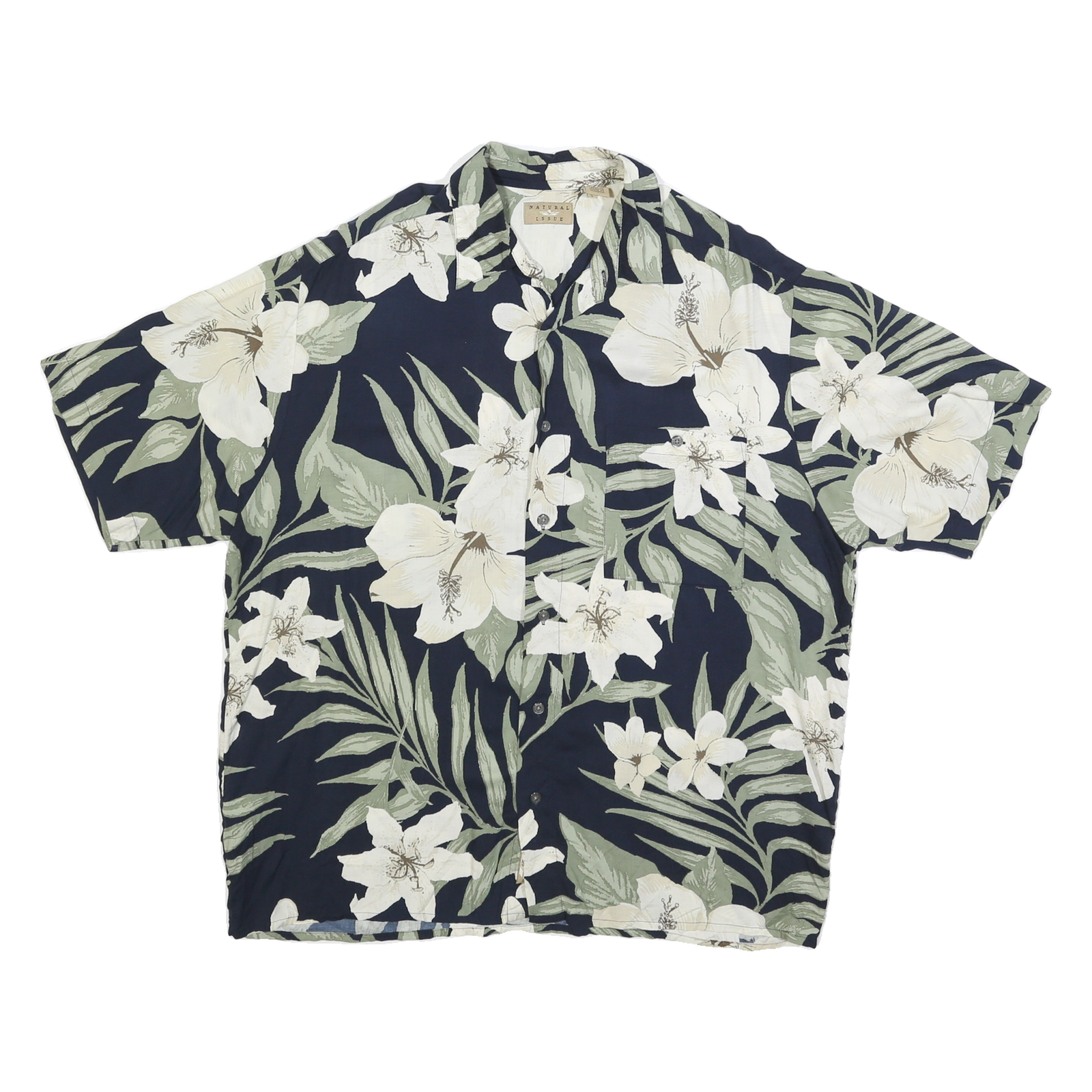 NATURAL ISSUE Mens Navy Blue & Cream Floral Short Sleeve Shirt L Casual Summer Refurbished - N/A refurbished available on Cerqular