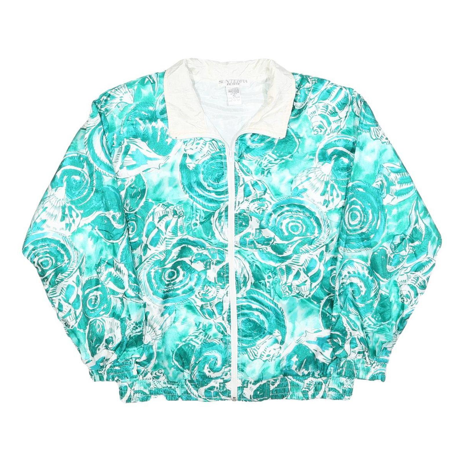 SUNTERRA Womens Green & White Printed Jacket L Polyester Zip Casual Lightweight Refurbished - N/A refurbished available on Cerqular