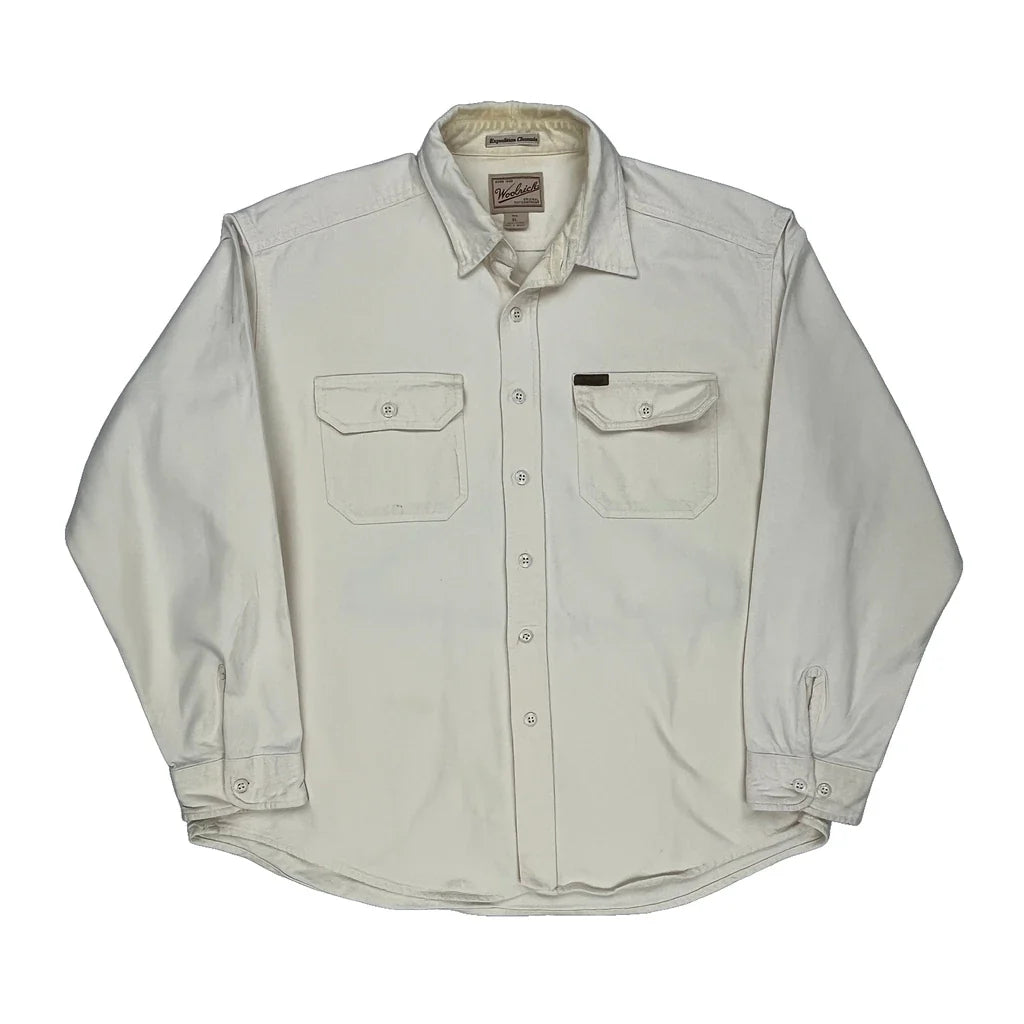 Expedition Chamois Woolrich Shirt - XL Cream Cotton Refurbished - Thrifted (note: this is a term often used to describe second- refurbished available on Cerqular