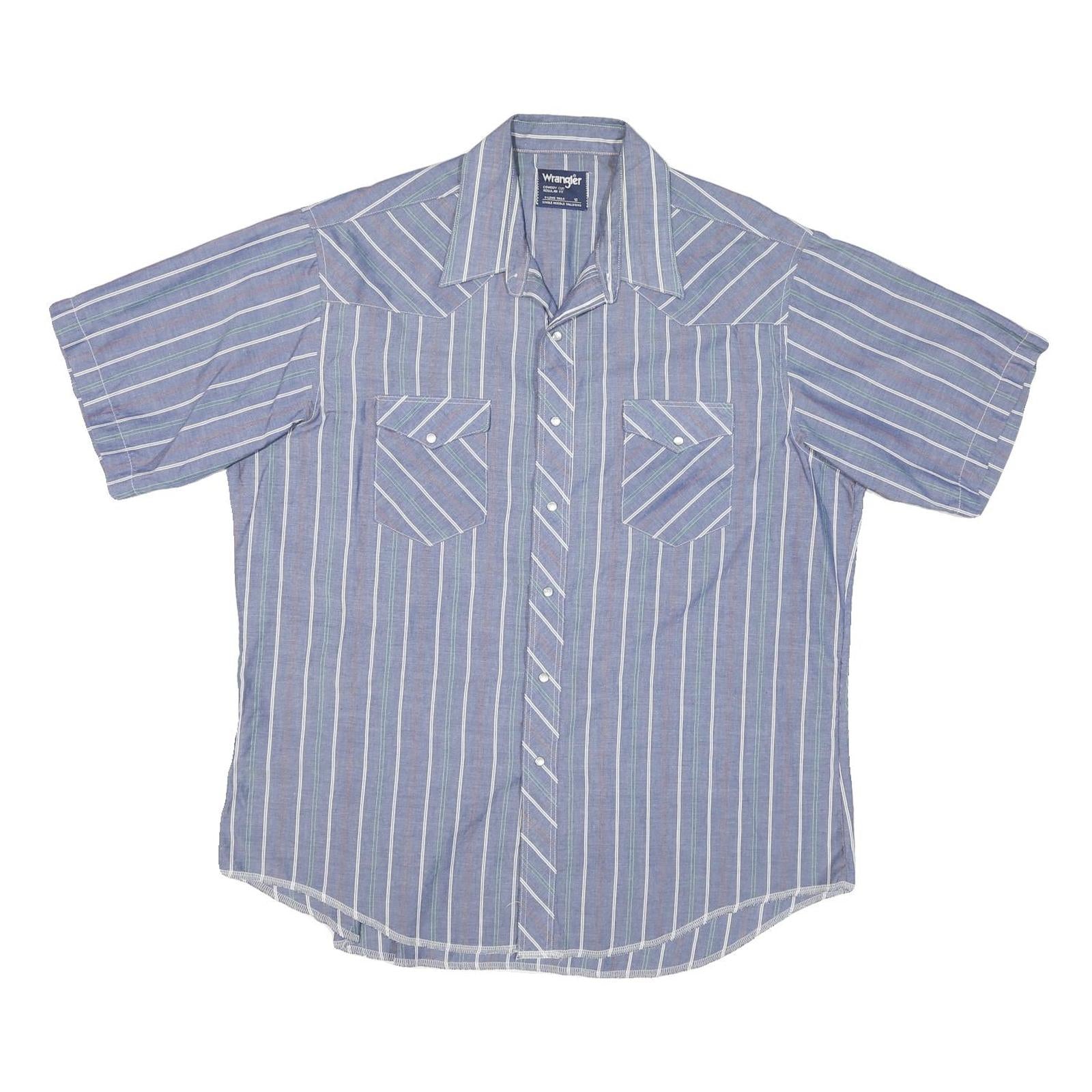 WRANGLER Mens Blue Striped Shirt XL Western Casual Summer Short Sleeve Refurbished - N/A refurbished available on Cerqular