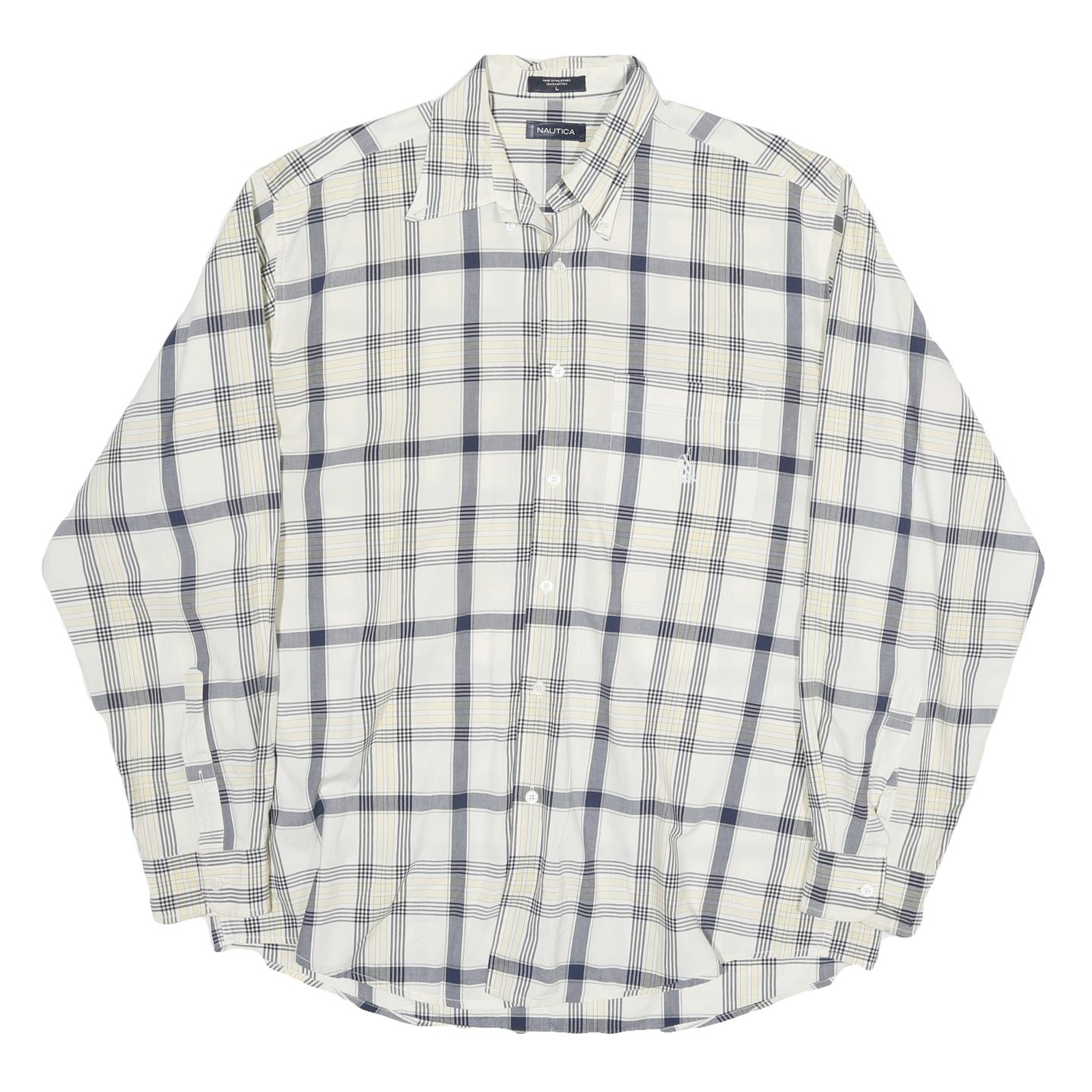NAUTICA Mens White & Grey Check Shirt L Classic Cotton Blend Long Sleeve Button Refurbished - N/A refurbished available on Cerqular