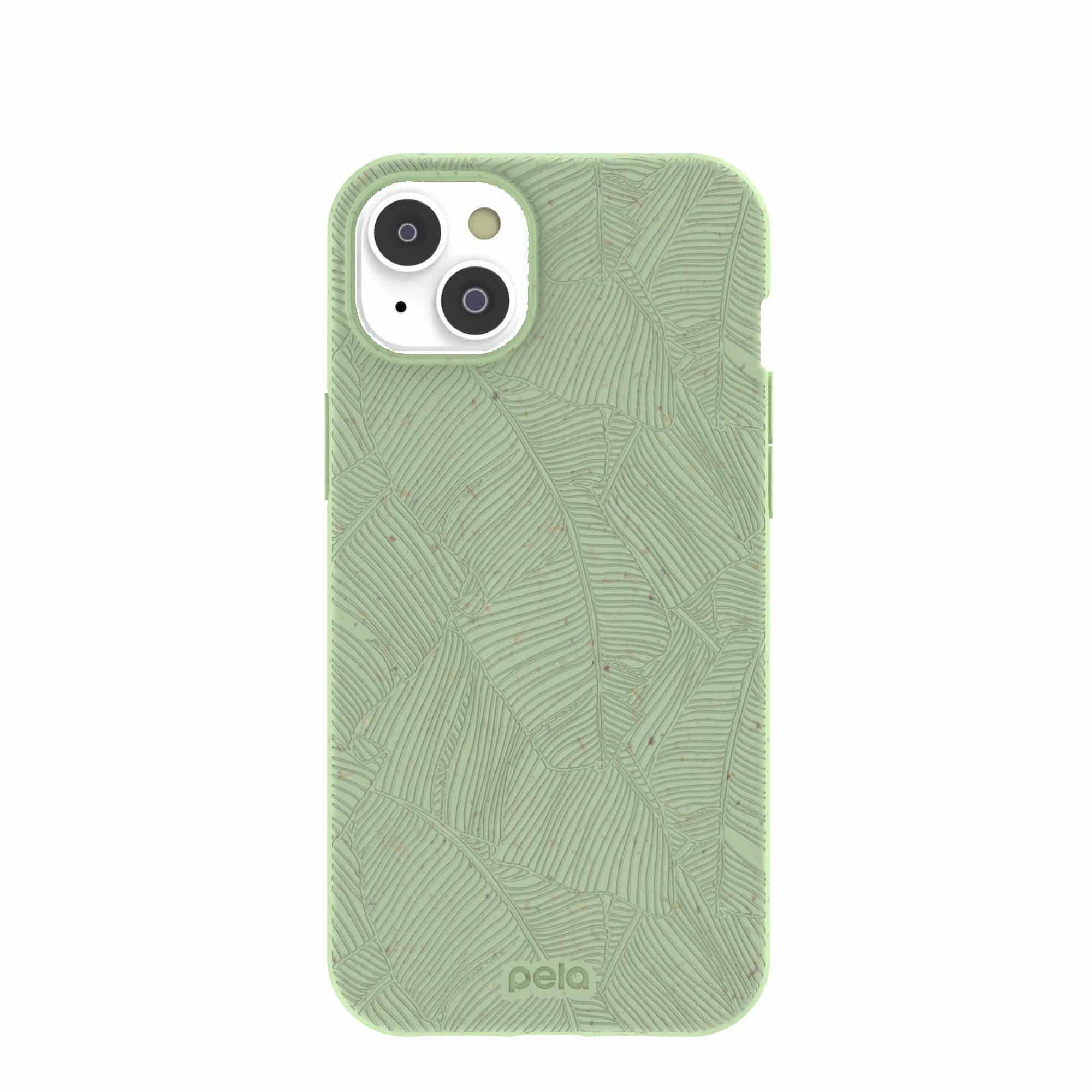 Sage Green Lushy Leaves iPhone 14 Plus Case Refurbished - Pela Case refurbished available on Cerqular