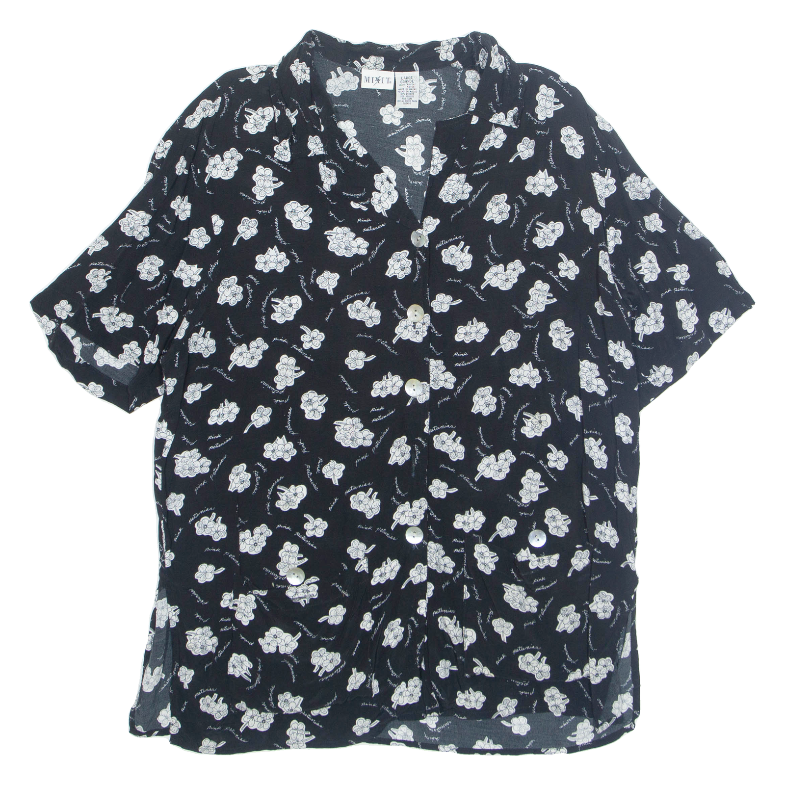 MIXIT Womens Printed Shirt Black Collared Floral L Refurbished - N/A refurbished available on Cerqular