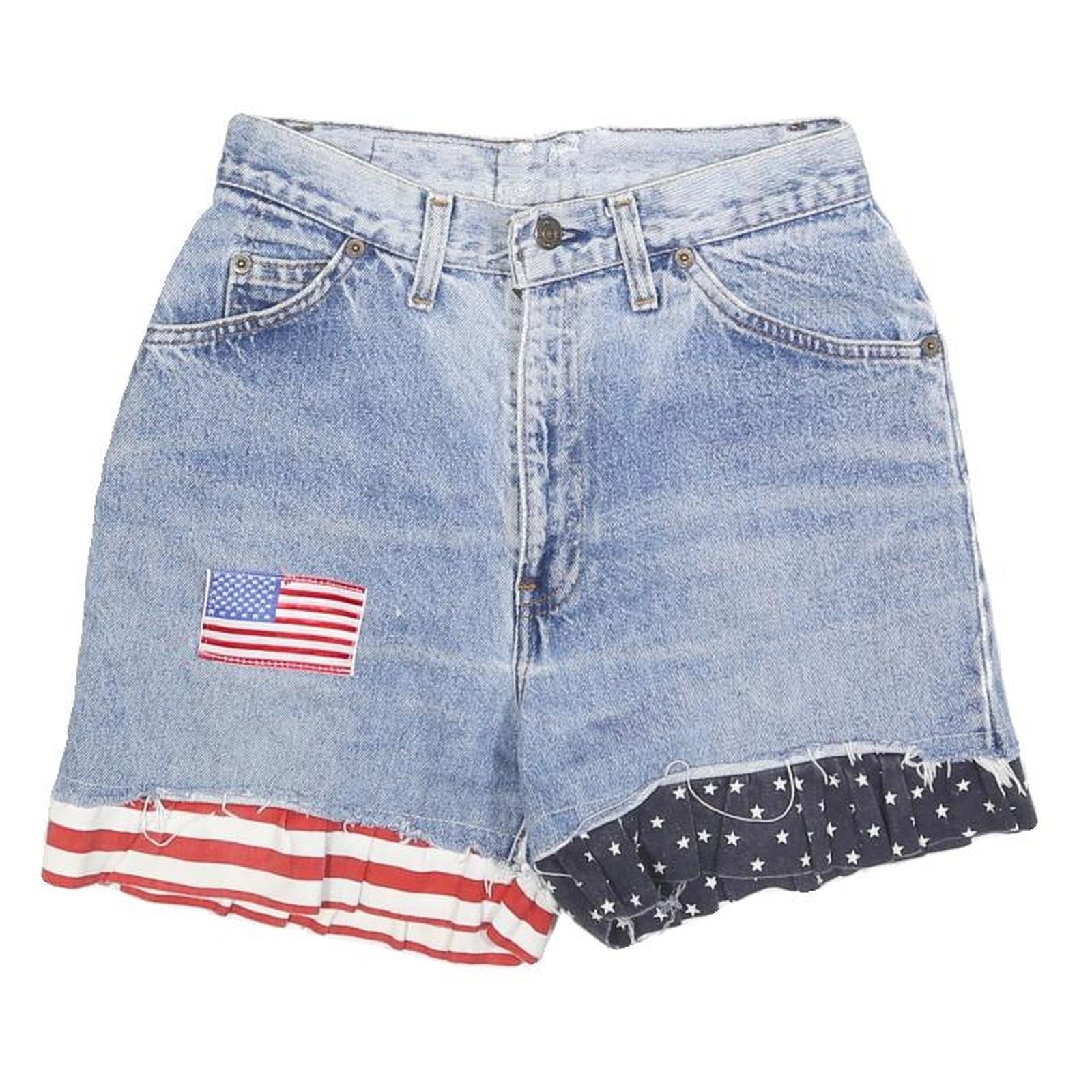 LEVI'S Womens Denim Blue Casual Shorts XS W26 American Flag Patch Refurbished - N/A refurbished available on Cerqular