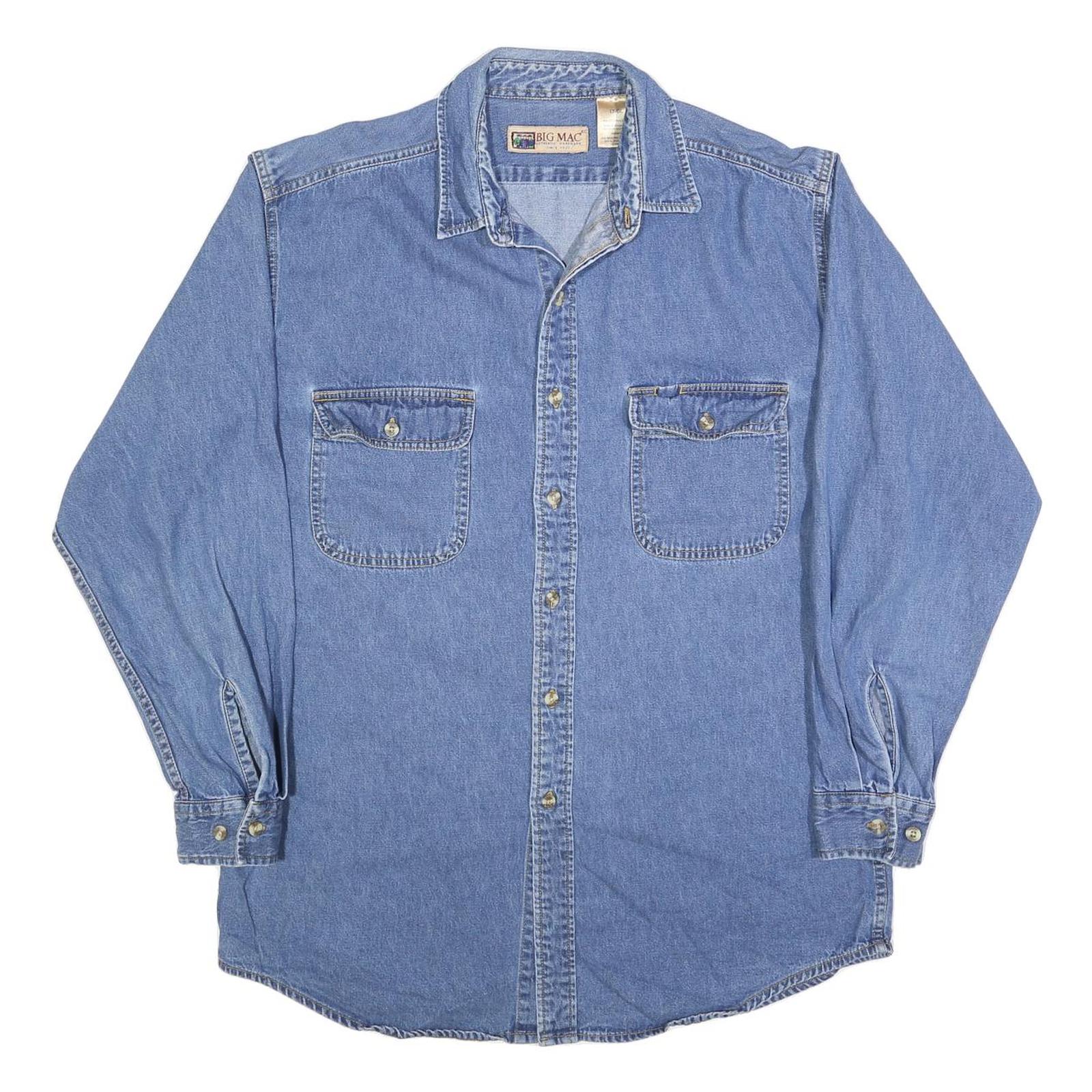 BIG MAC Mens Blue Denim Shirt L Cotton Blend Casual Long Sleeve Button Pocket Refurbished - N/A refurbished available on Cerqular