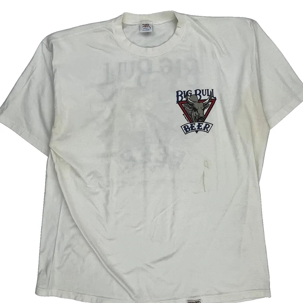 Big Bull Beer Crazy Shirts Graphic T-Shirt - XL White Cotton Refurbished - Thrifted (note: this is a term often used to describe second- refurbished available on Cerqular