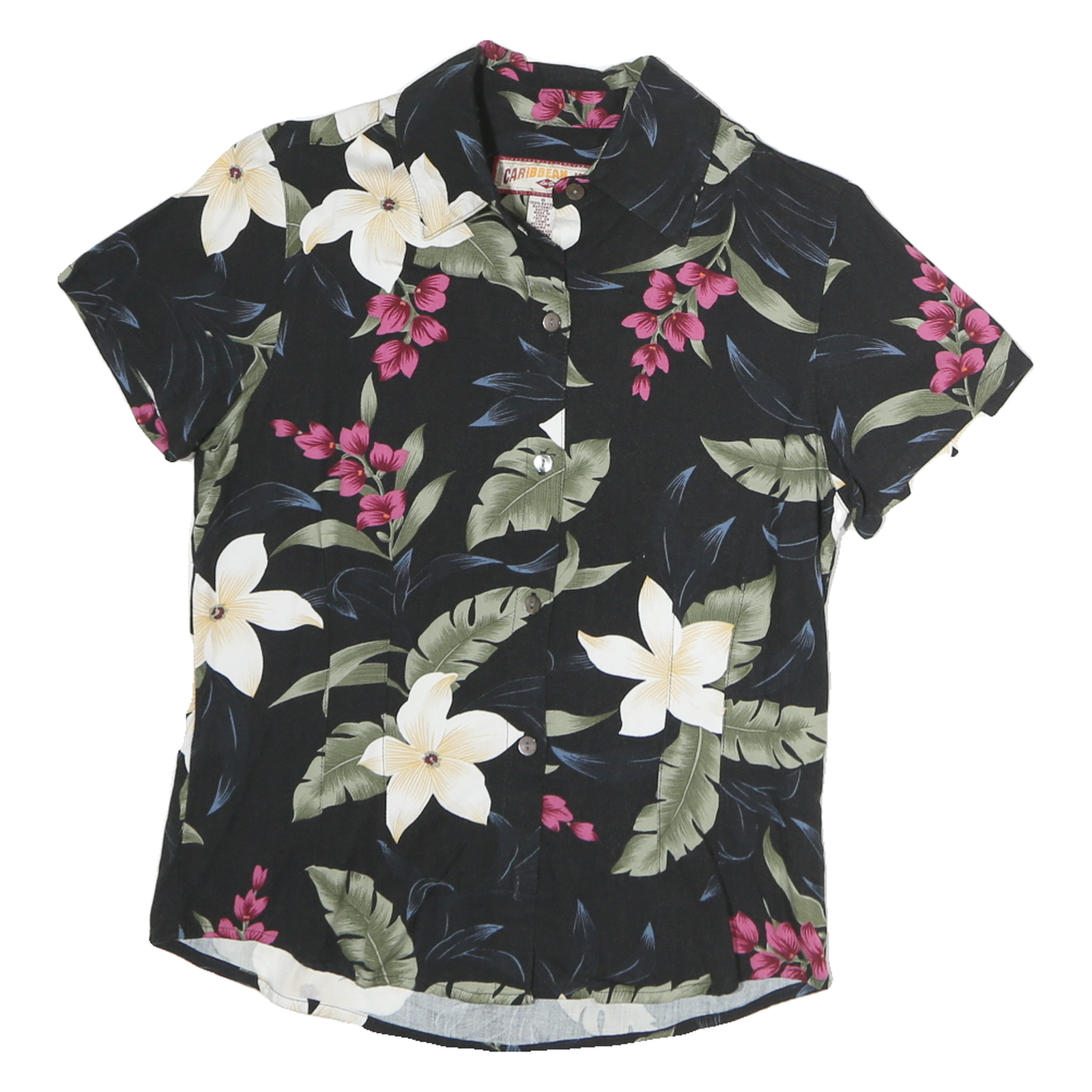 CARRIBEAN JOE Womens Black Floral Print Cotton Shirt S Tropical Summer Blouse Refurbished - N/A refurbished available on Cerqular