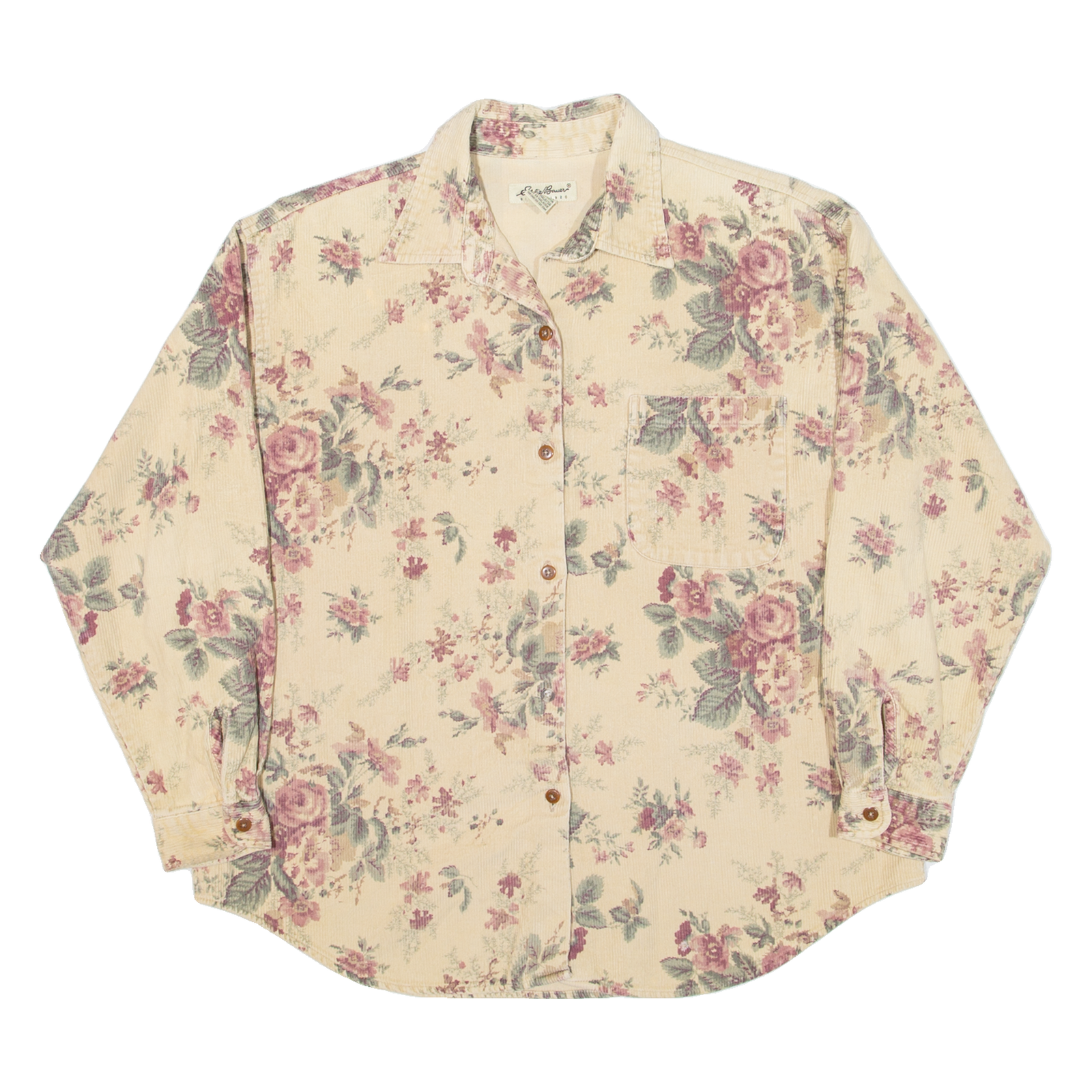 EDDIE BAUER Petite Womens Corduroy Shirt Beige Floral Long Sleeve M Refurbished - N/A refurbished available on Cerqular