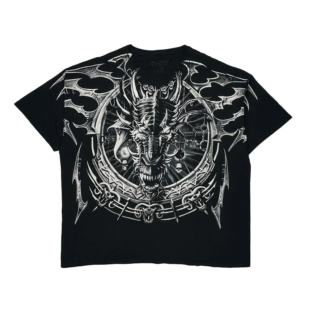 Liquid Blue Graphic T-Shirt - 4XL Black Cotton Refurbished - Thrifted (note: this is a term often used to describe second- refurbished available on Cerqular