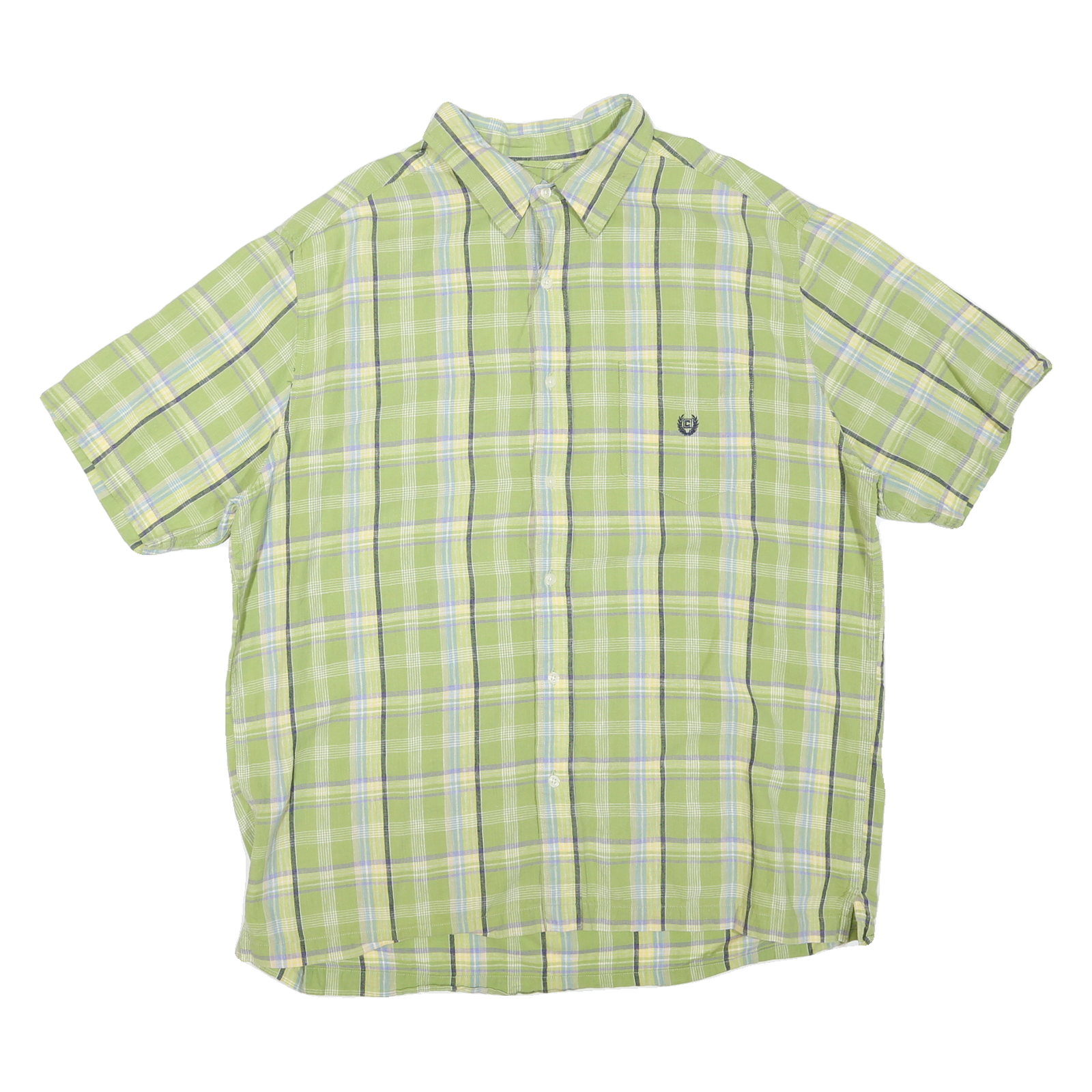 CHAPS Mens Green Check Shirt XL Cotton Blend Button Collar Short Sleeve Casual Refurbished - N/A refurbished available on Cerqular