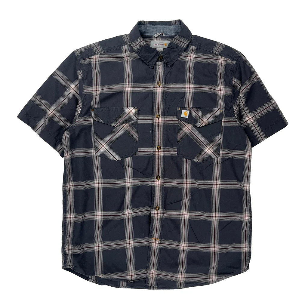 Carhartt Checked Short Sleeve Shirt - Large Blue Cotton Refurbished - Thrifted (note: this is a term often used to describe second- refurbished available on Cerqular