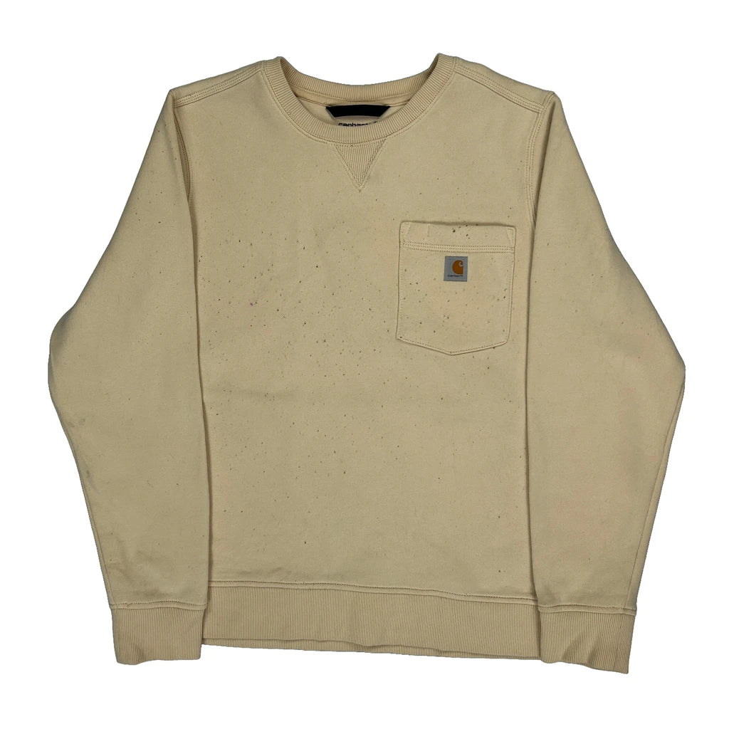 Carhartt Sweatshirt - XL Beige Cotton Refurbished - Thrifted (note: this is a term often used to describe second- refurbished available on Cerqular