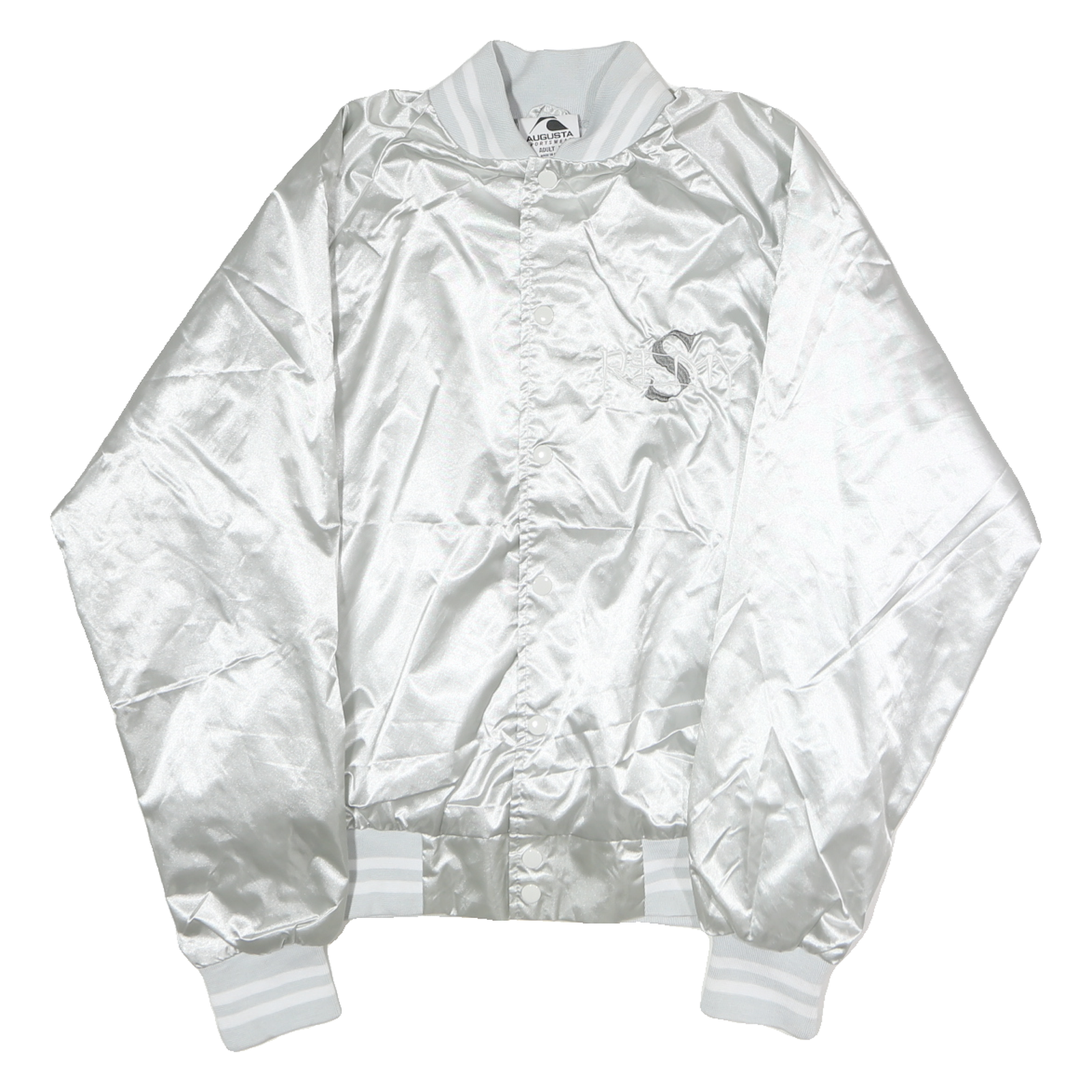 AUGUST Mens White Satin Nylon Bomber Jacket M Button Closure Sportswear Refurbished - N/A refurbished available on Cerqular