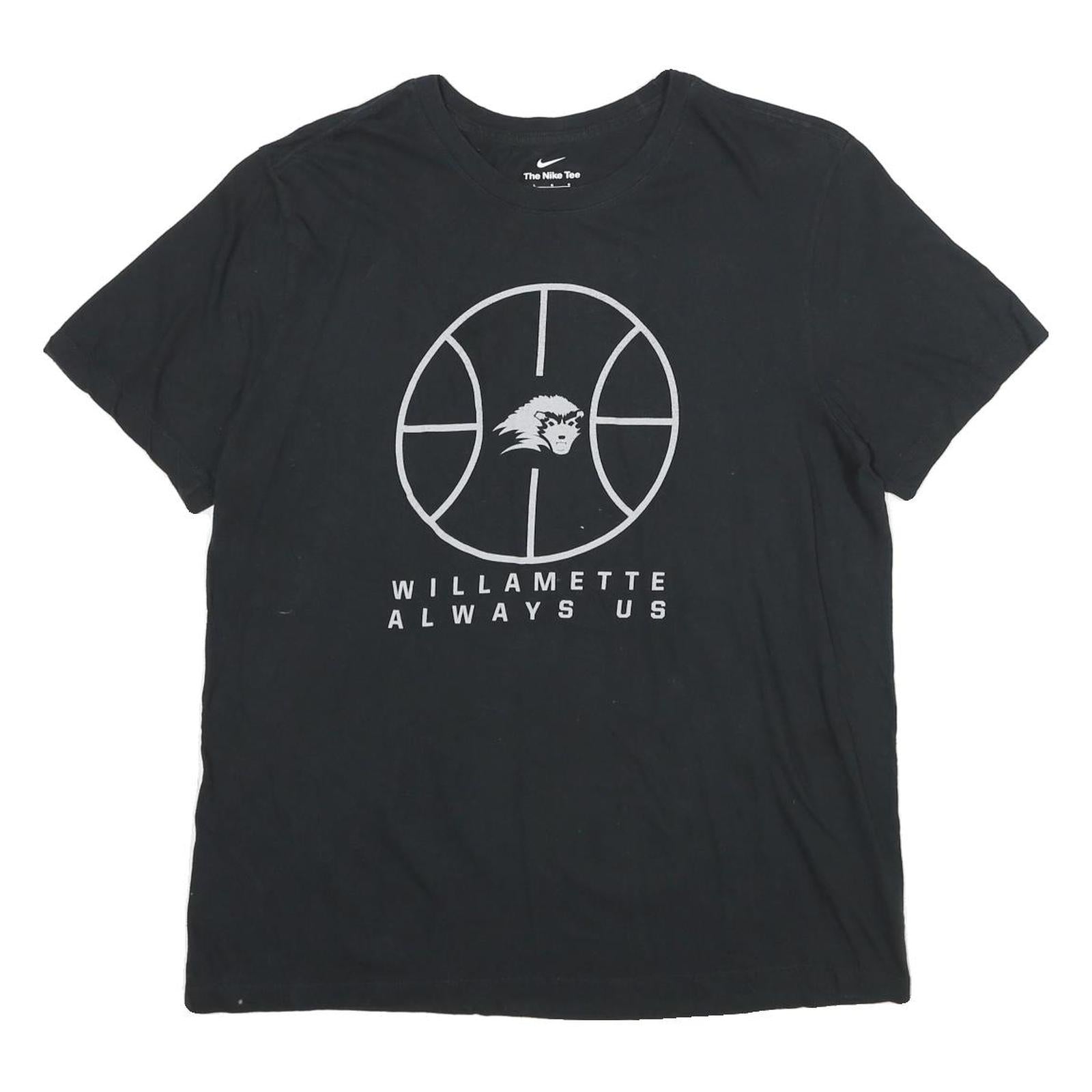 NIKE Mens Black Graphic T-Shirt L Short Sleeve Crew Neck Willamette Print Refurbished - N/A refurbished available on Cerqular