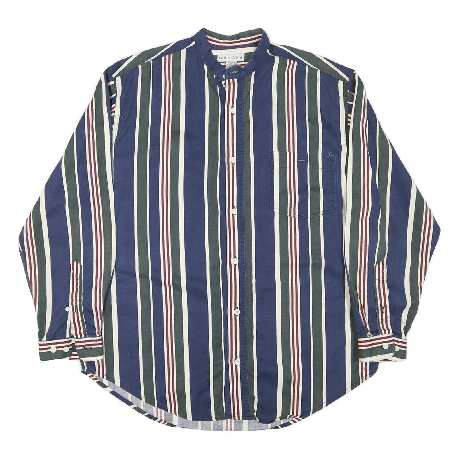 MERONA Mens Blue Green White Stripe Cotton Blend Shirt L Casual Button Collar Refurbished - N/A refurbished available on Cerqular