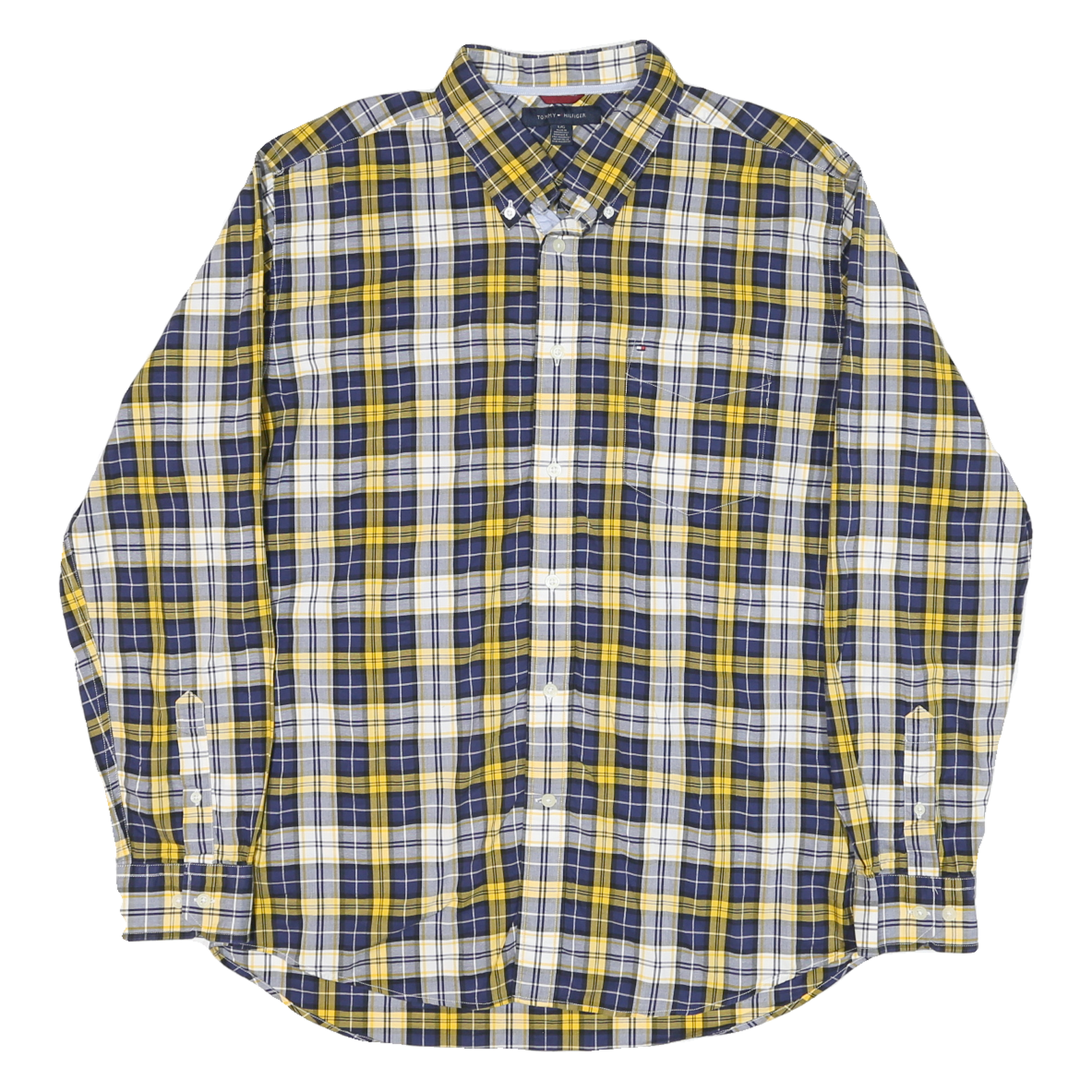 TOMMY HILFIGER Mens Blue & Yellow Check Shirt L Button Down Collar Long Sleeve Refurbished - N/A refurbished available on Cerqular