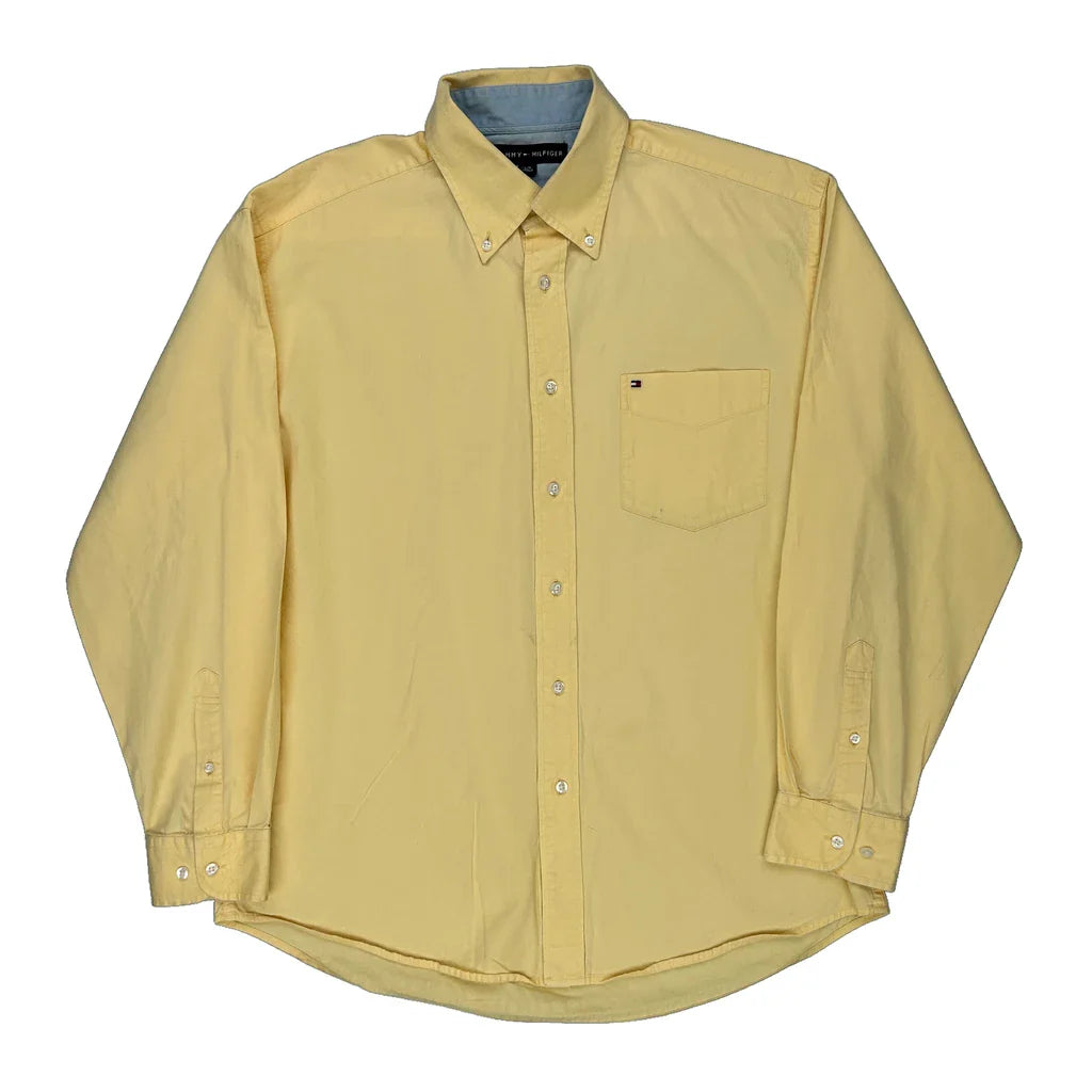 Tommy Hilfiger Shirt - Large Yellow Cotton Refurbished - Thrifted (note: this is a term often used to describe second- refurbished available on Cerqular