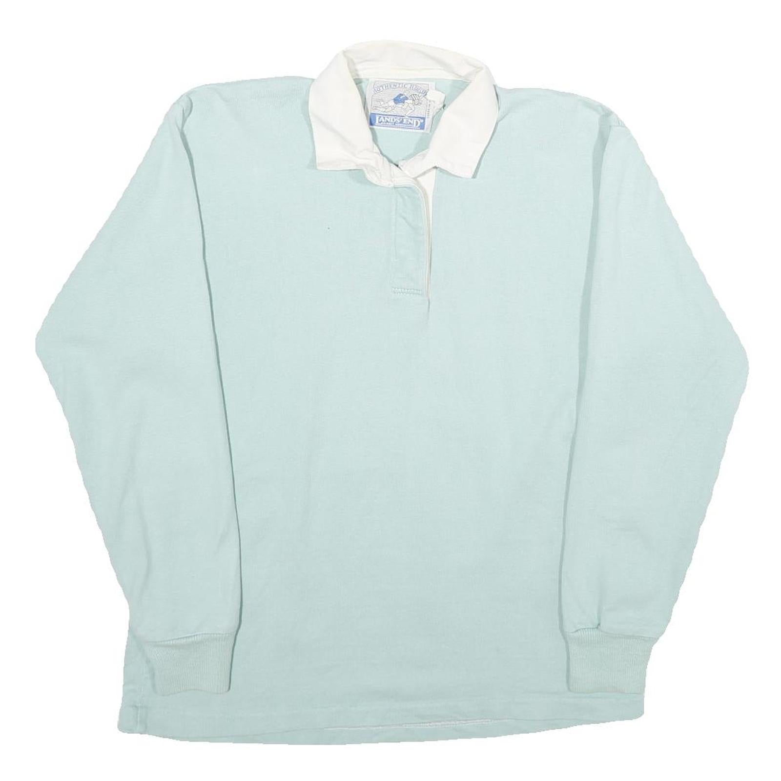 LAND'S END Womens Pale Blue & White Long Sleeve Plain M Cotton Polo Shirt Refurbished - N/A refurbished available on Cerqular