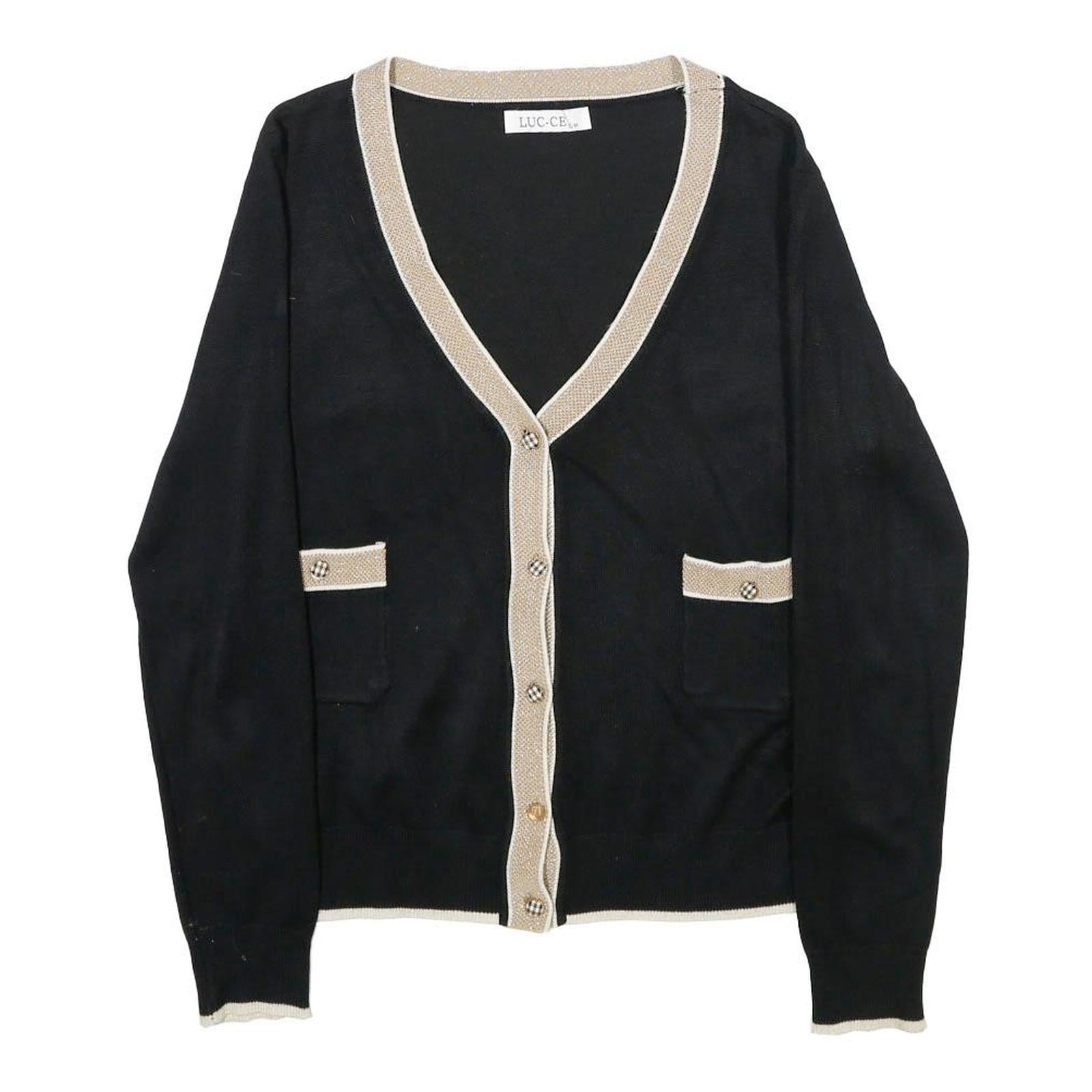 LUC-CE Womens Black & Beige Plain V-Neck Pullover Basic Knit M Classic Stylish Refurbished - N/A refurbished available on Cerqular