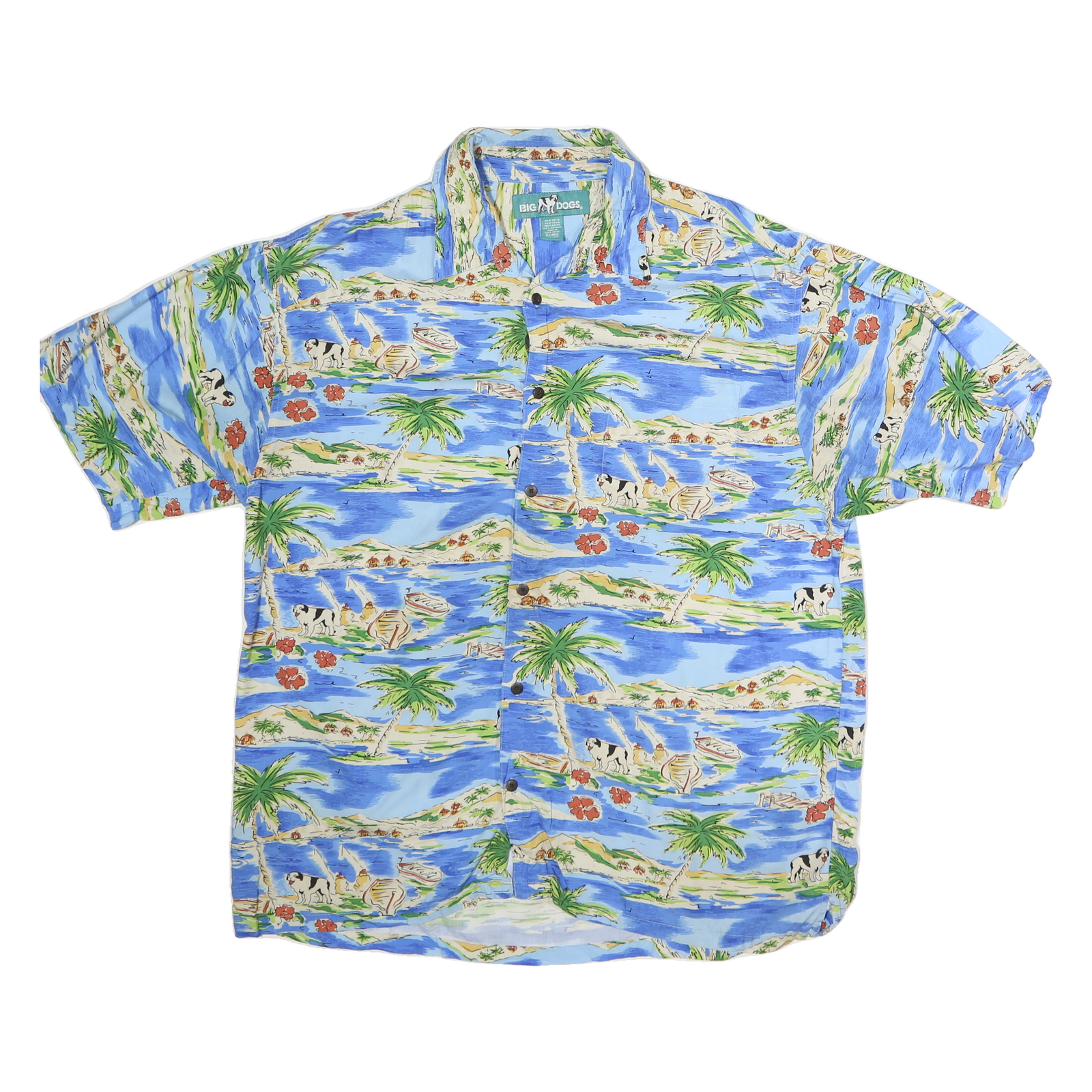 BIG DOGS Mens Blue Hawaiian Cotton Shirt L Tropical Island Print Beach Style Refurbished - N/A refurbished available on Cerqular