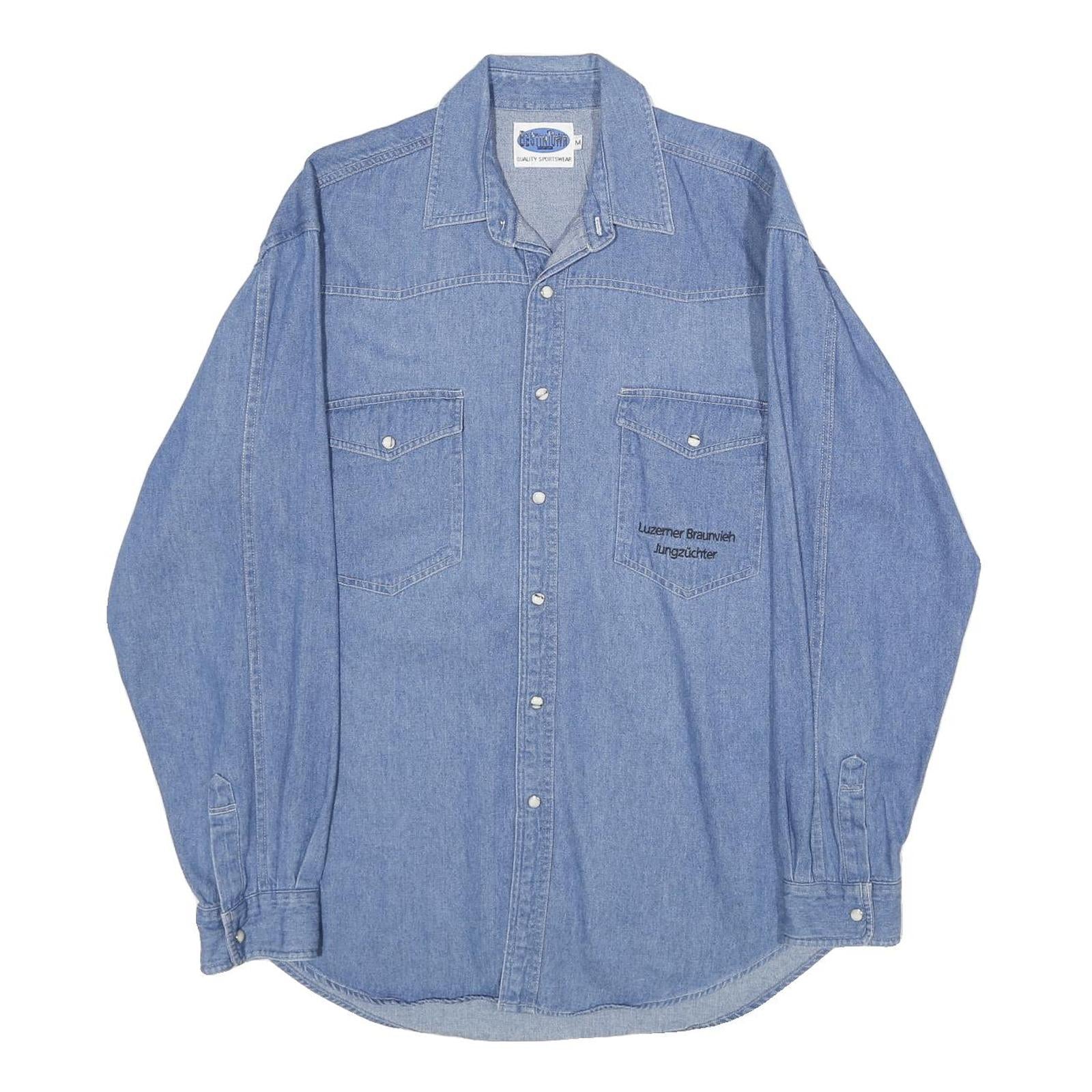 BEST IN TOWN Mens Blue Denim Cotton Shirt M Embroidered Cow Graphic Refurbished - N/A refurbished available on Cerqular