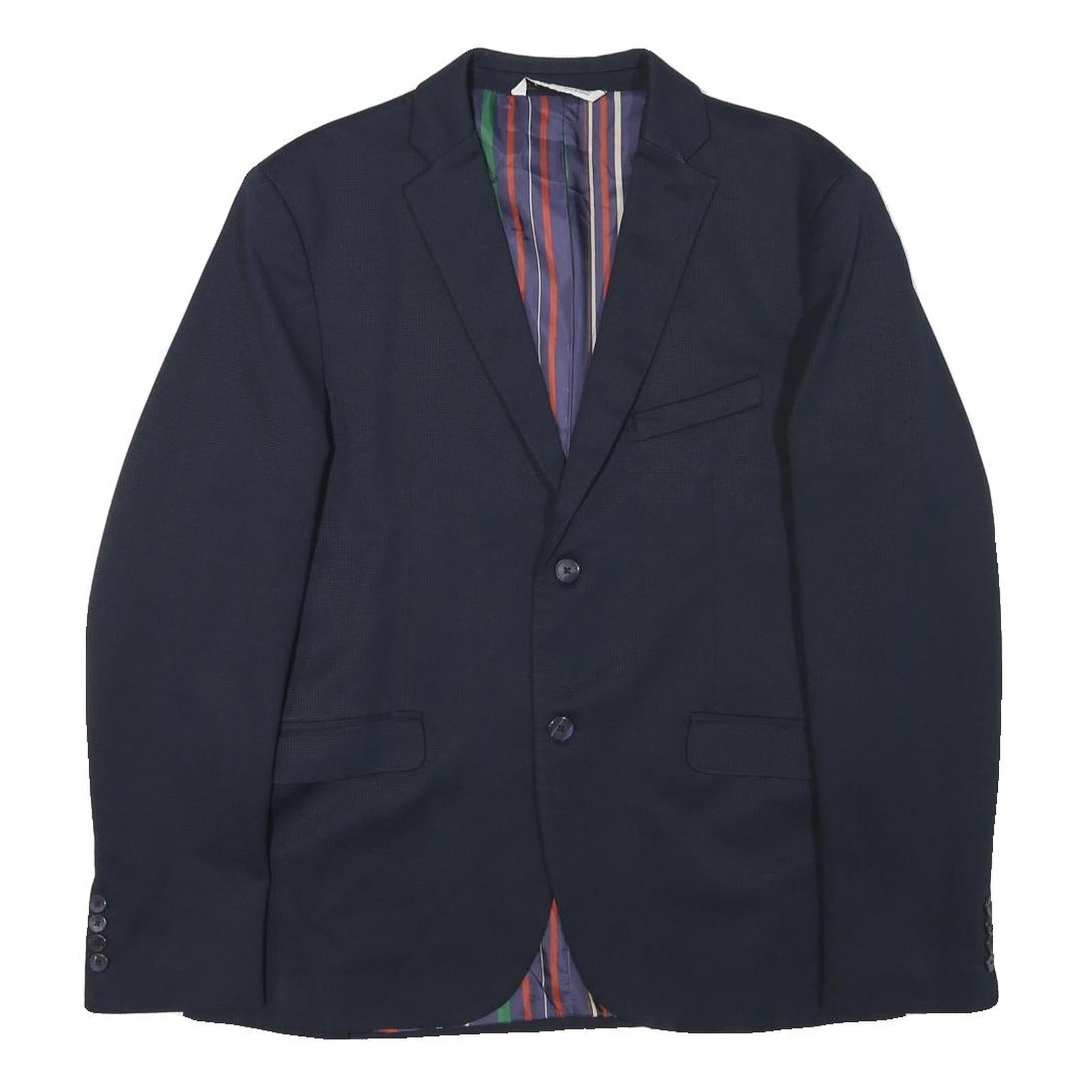 ZARA Mens Navy Blue Cotton Blend Blazer Jacket S Striped Lining Casual Smart Refurbished - N/A refurbished available on Cerqular