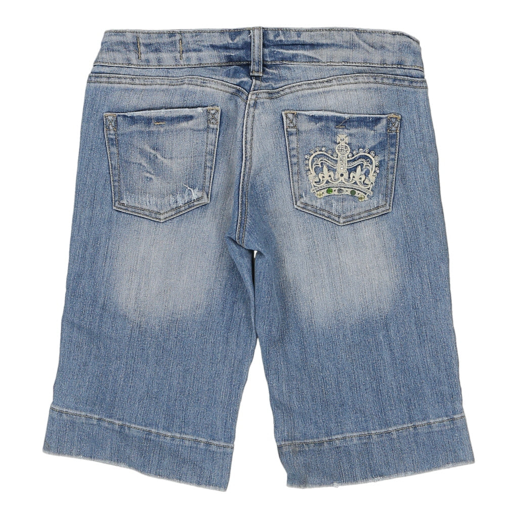 Just L Embroidered Denim Shorts - 28W UK 8 Blue Cotton Refurbished - Thrifted (note: this is a term often used to describe second- refurbished available on Cerqular