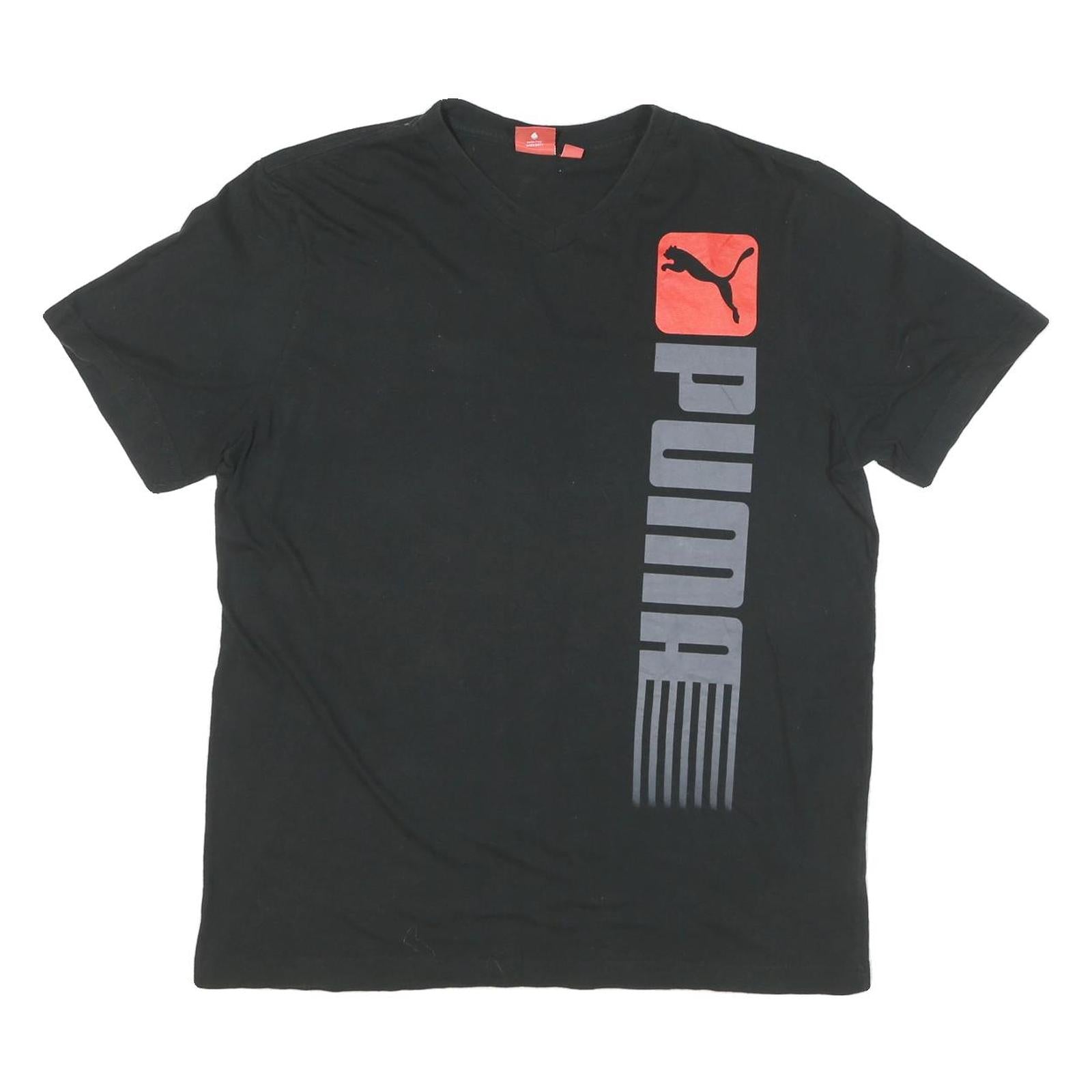 PUMA Mens Black Athletic T-Shirt L Short Sleeve V-Neck Logo Graphic Refurbished - N/A refurbished available on Cerqular