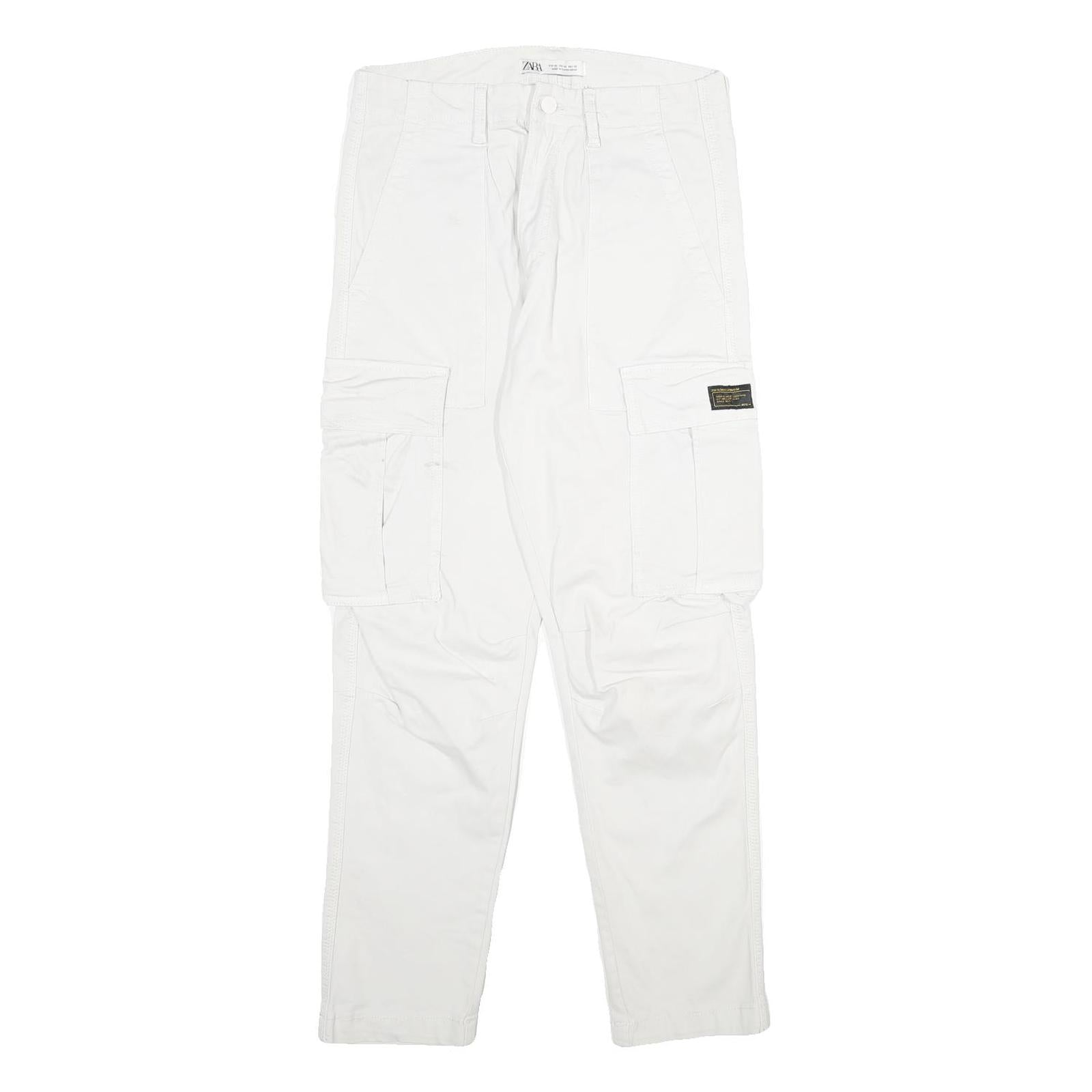 ZARA Mens White Cotton Blend Regular Cargo Trousers W30 L30 Utility Pocket Zip Refurbished - N/A refurbished available on Cerqular