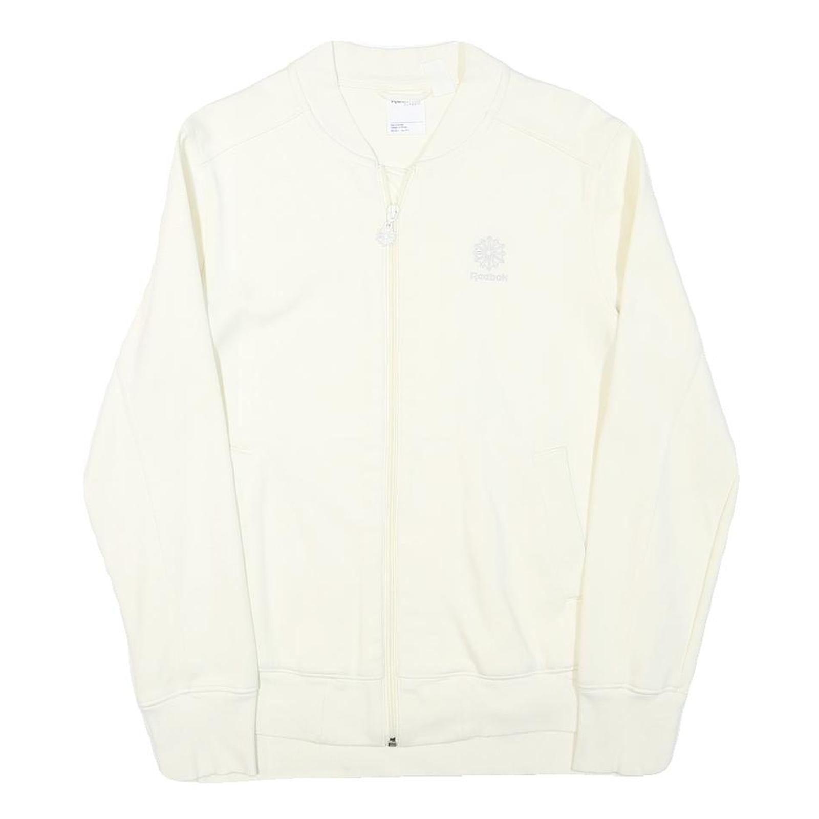 REEBOK Mens Cream White Zip Jacket S Cotton Blend Plain Lightweight Sportswear Refurbished - N/A refurbished available on Cerqular