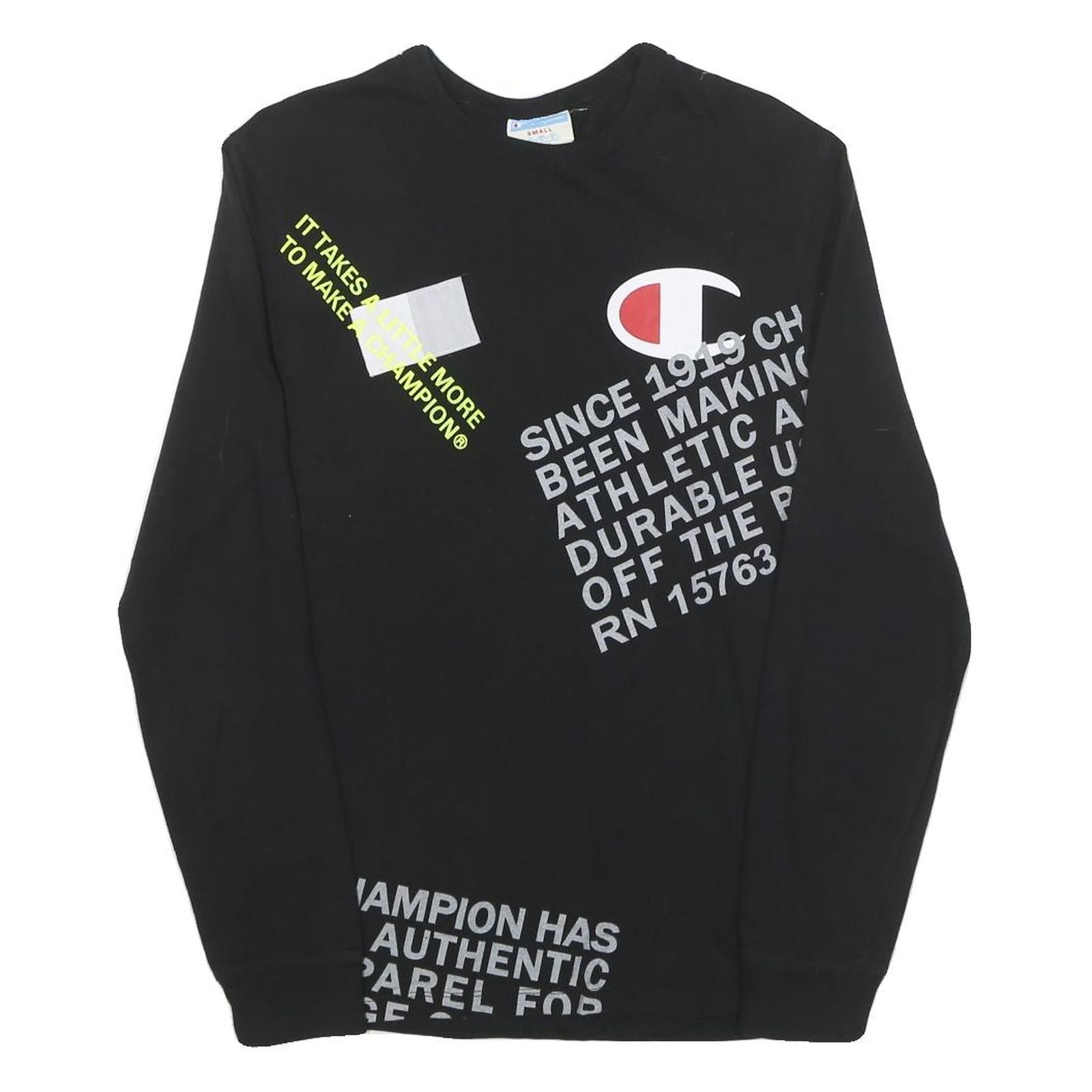 Buy CHAMPION Mens Black Graphic T-Shirt S Long Sleeve Crew Neck Cotton Blend Refurbished - $38.99 CHAMPION Mens Black Graphic T-Shirt S Long Sleeve Crew Neck Cotton Blend Refurbished - N/A refurbished available on Cerqular