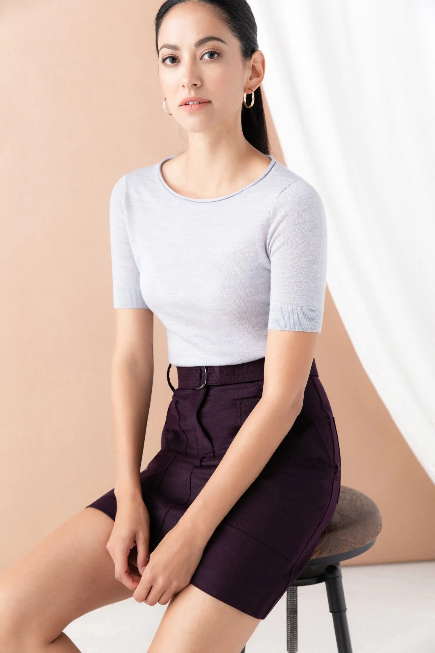 Roll-Edge Sweater Tee - Silver | Size: XS Refurbished - N/A refurbished available on Cerqular