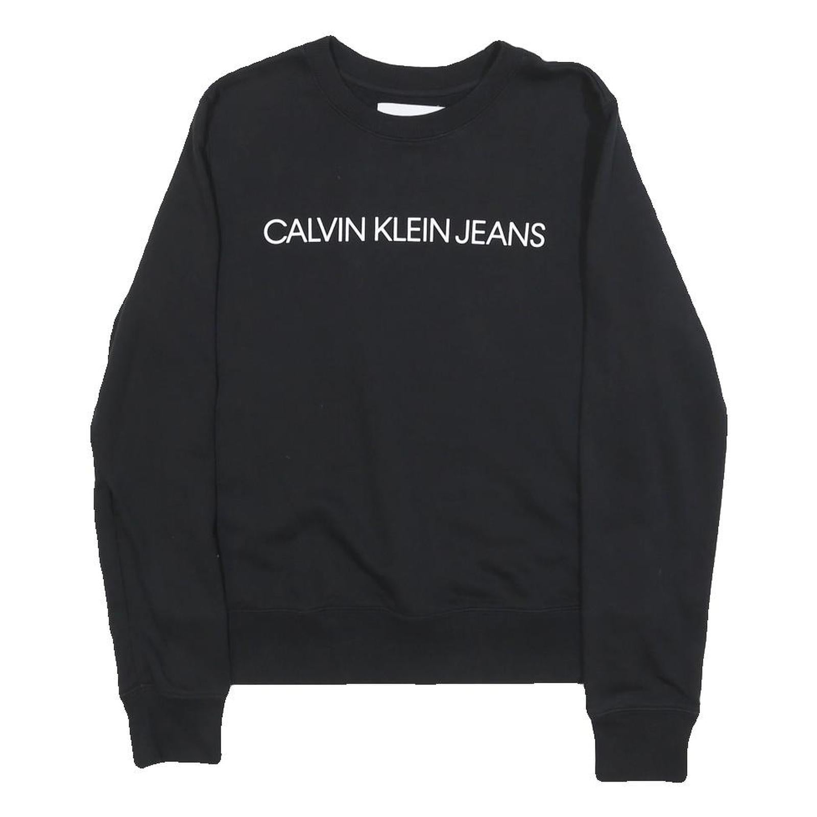 CALVIN KLEIN JEANS Mens Black Crew Neck XS Logo Sweatshirt Cotton Blend Refurbished - N/A refurbished available on Cerqular