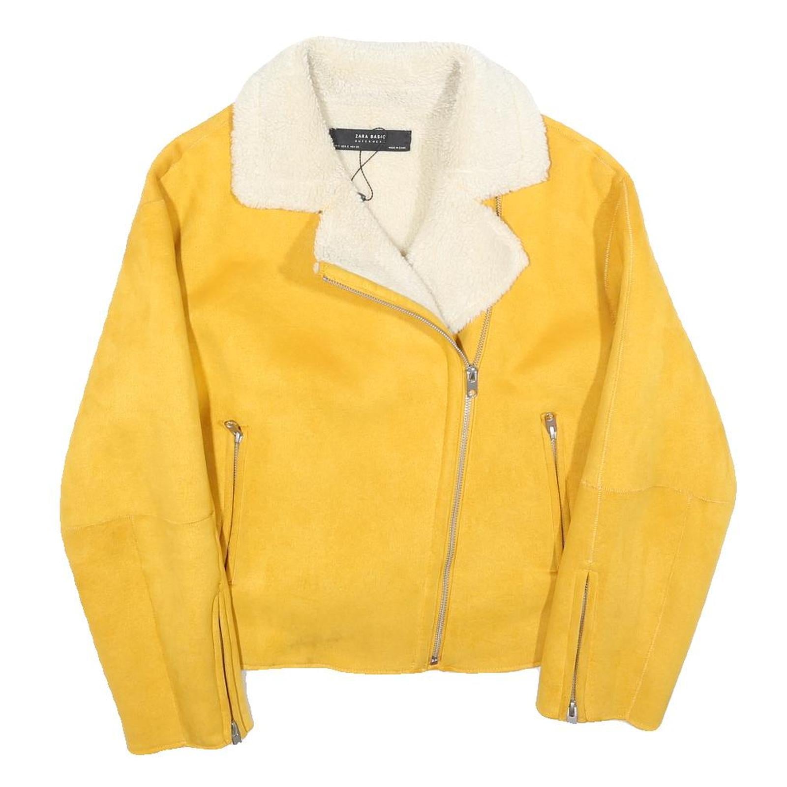 ZARA Womens Yellow & Cream Shearling Jacket S Polyester Blend Zip Collar Refurbished - N/A refurbished available on Cerqular