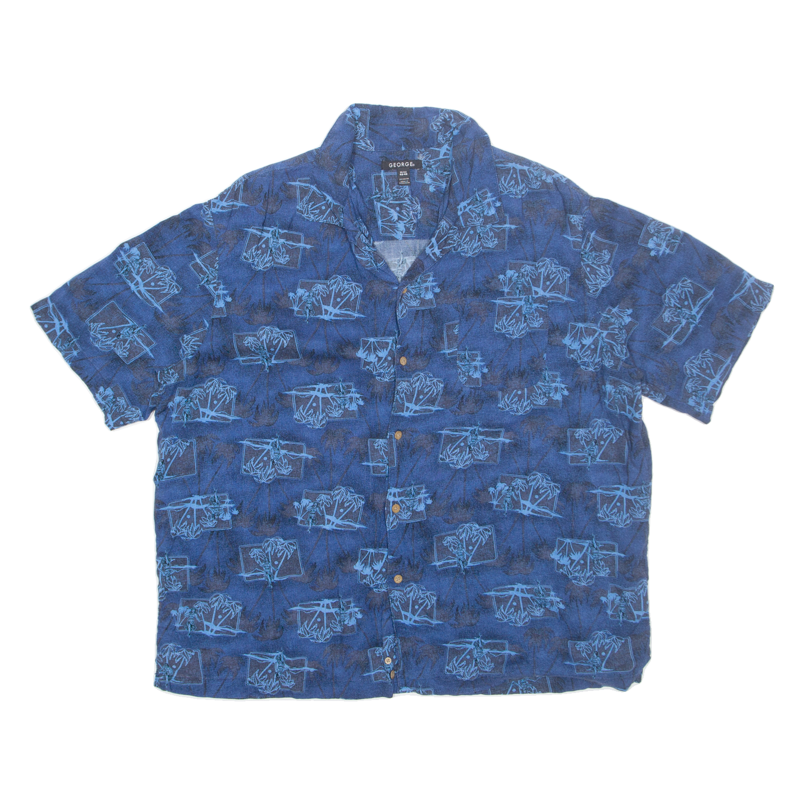 GEORGE Mens Hawaiian Shirt Blue Crazy Pattern XL Refurbished - N/A refurbished available on Cerqular