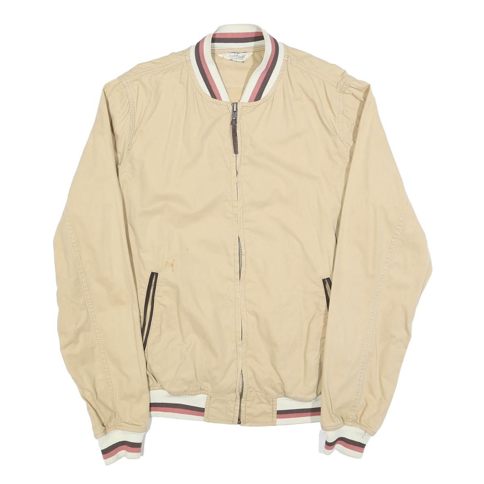 SCOTCH & SODA Mens Beige Cotton Blend Bomber Jacket L Plain Striped Ribbed Refurbished - N/A refurbished available on Cerqular