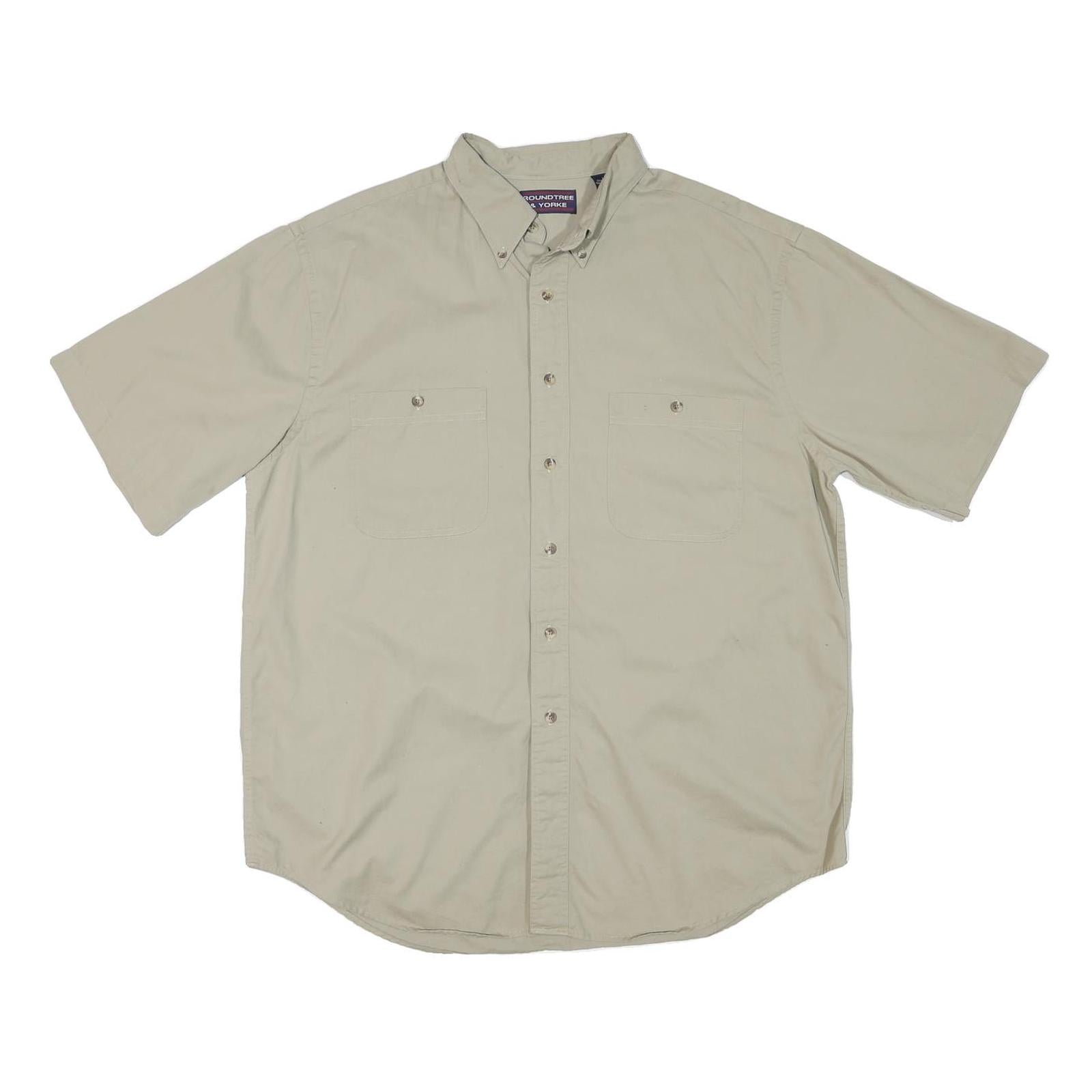 ROUNDTREE AND YORKE Mens Beige Short Sleeve Cotton Blend Shirt L Casual Button Refurbished - N/A refurbished available on Cerqular