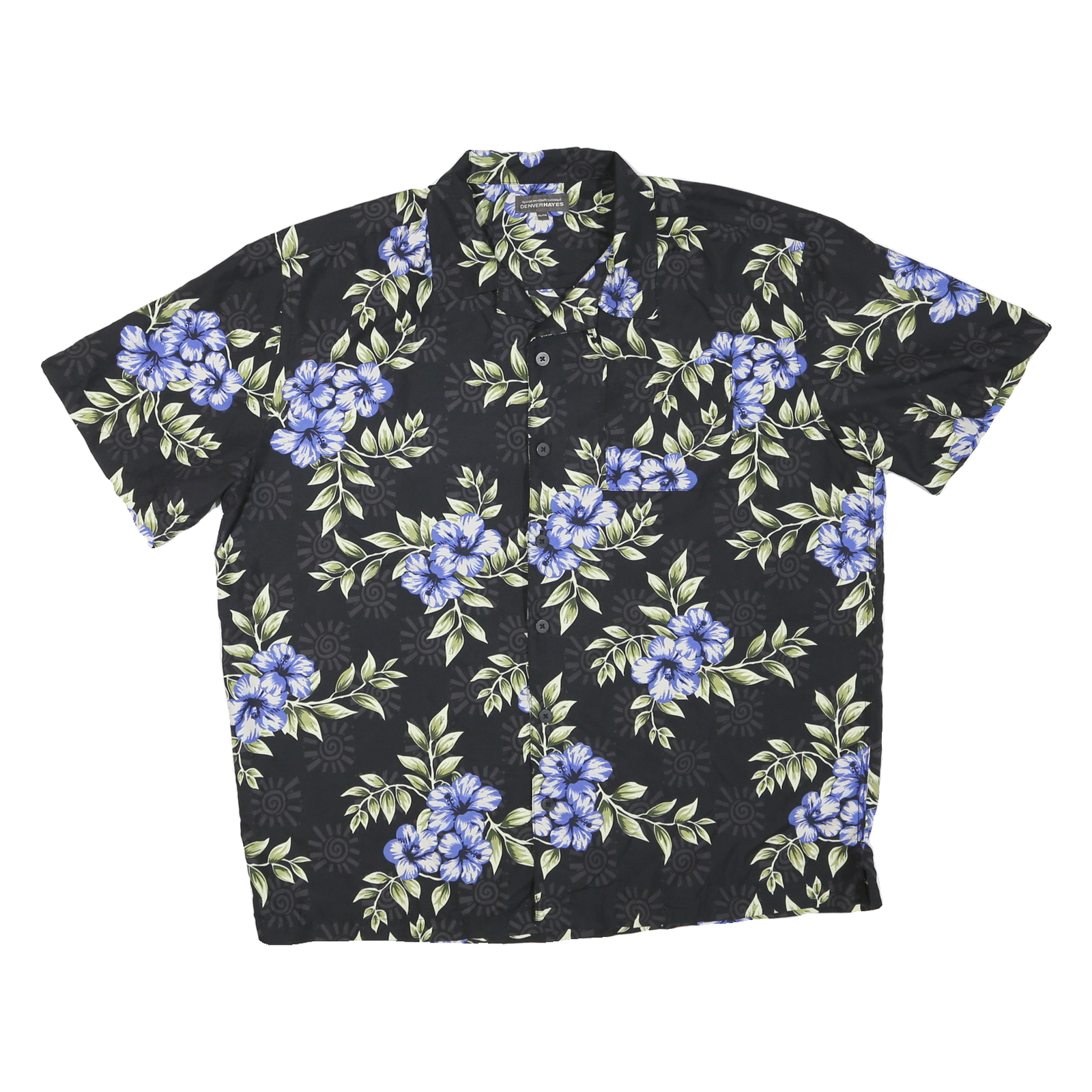 DENVERHAYES Mens Black & Blue Floral Rayon Shirt XL Hawaiian Style Casual Refurbished - N/A refurbished available on Cerqular