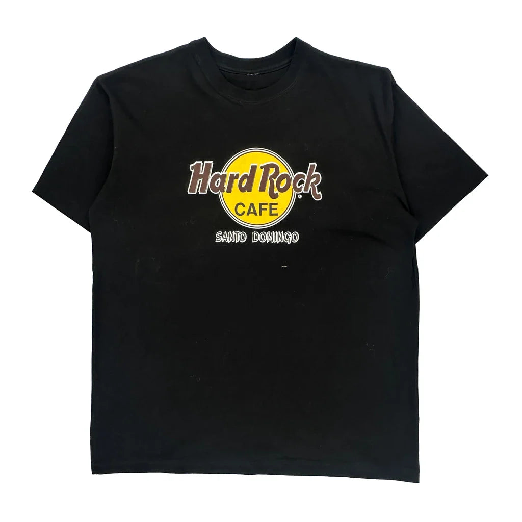 Santo Domingo Hard Rock Cafe Graphic T-Shirt - XL Black Cotton Refurbished - Thrifted (note: this is a term often used to describe second- refurbished available on Cerqular