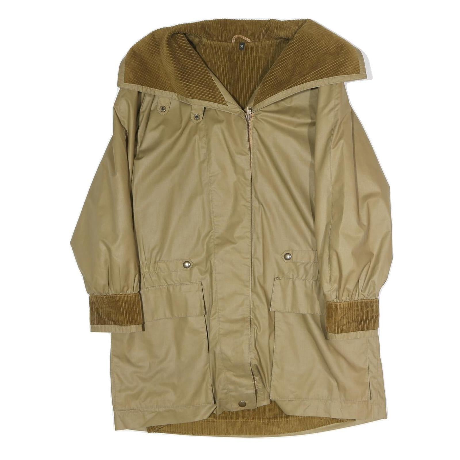 Womens Beige Cotton Blend Coat M Plain Zip Closure Long Sleeve Relaxed Fit Refurbished - N/A refurbished available on Cerqular