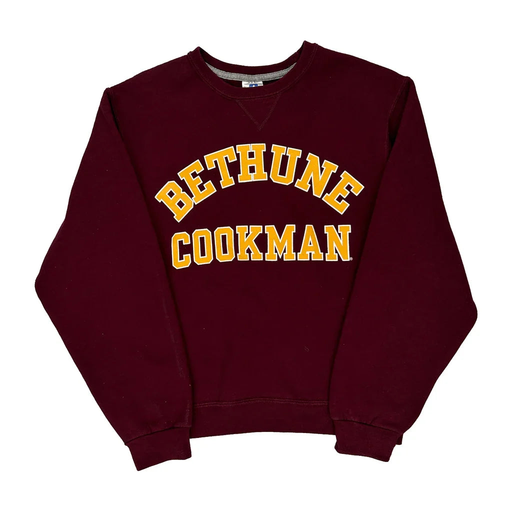 Bethune Cookman Russell Athletic College Sweatshirt - Small Burgundy Cotton Blend Refurbished - Thrifted (note: this is a term often used to describe second- refurbished available on Cerqular