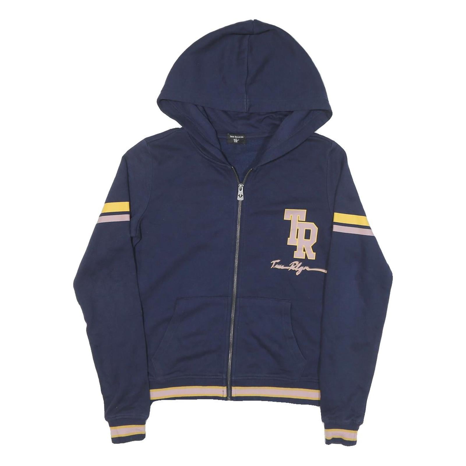TRUE RELIGION Womens Navy Blue & Yellow Zip Up Hoodie XS Casual Cotton Blend Refurbished - N/A refurbished available on Cerqular