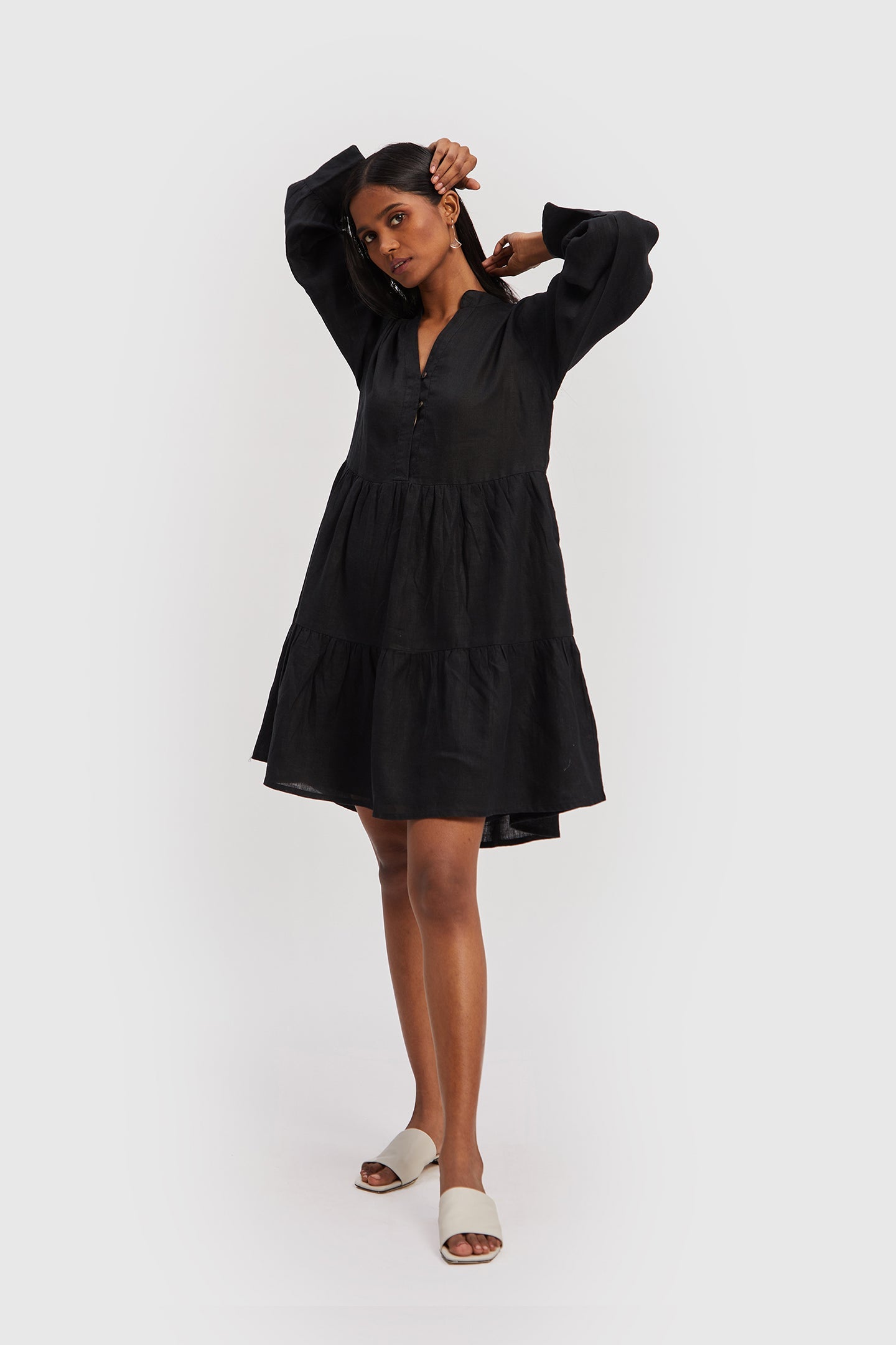 V-neck Tiered Dress in Black | Color: Black | Size: XL Refurbished - Resistor (Note: This is a generic term for an electronic component, refurbished available on Cerqular
