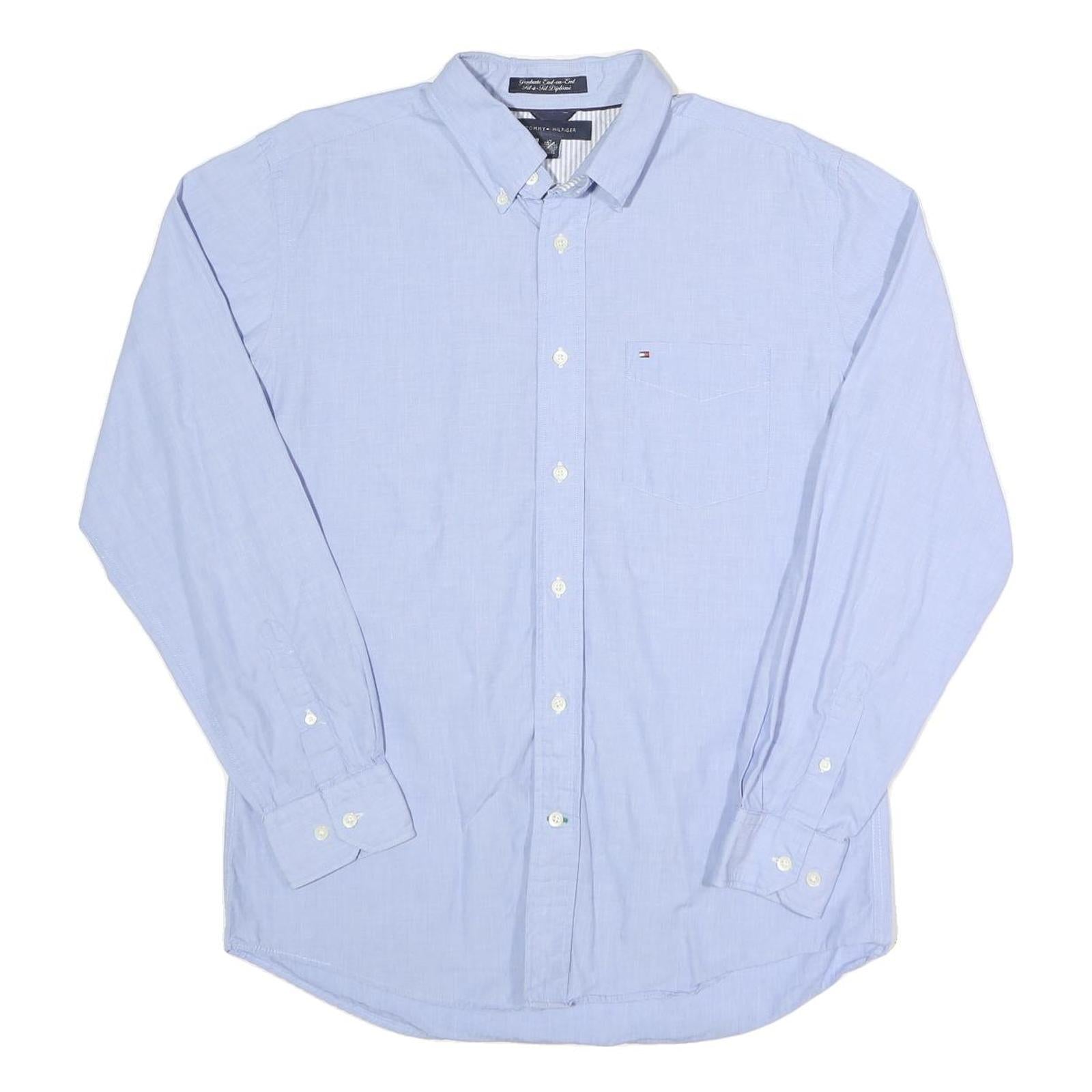 TOMMY HILFIGER Mens Blue Regular Fit Cotton Shirt M Button Down Collar Long Refurbished - N/A refurbished available on Cerqular