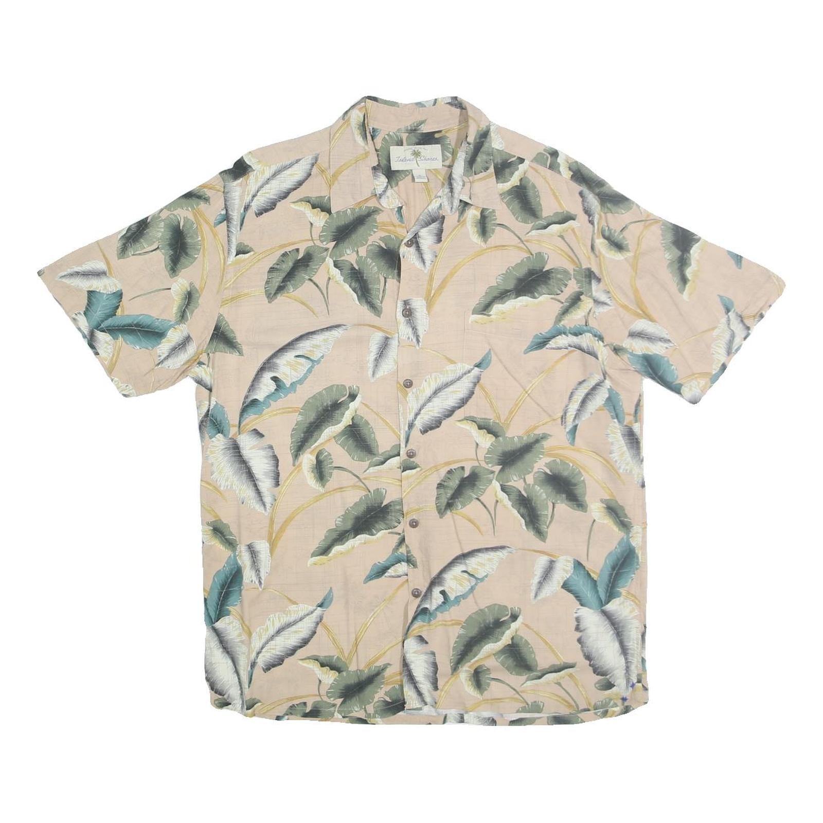 ISLAND SHORES Mens Beige Green Floral Cotton Shirt M Lightweight Casual Refurbished - N/A refurbished available on Cerqular