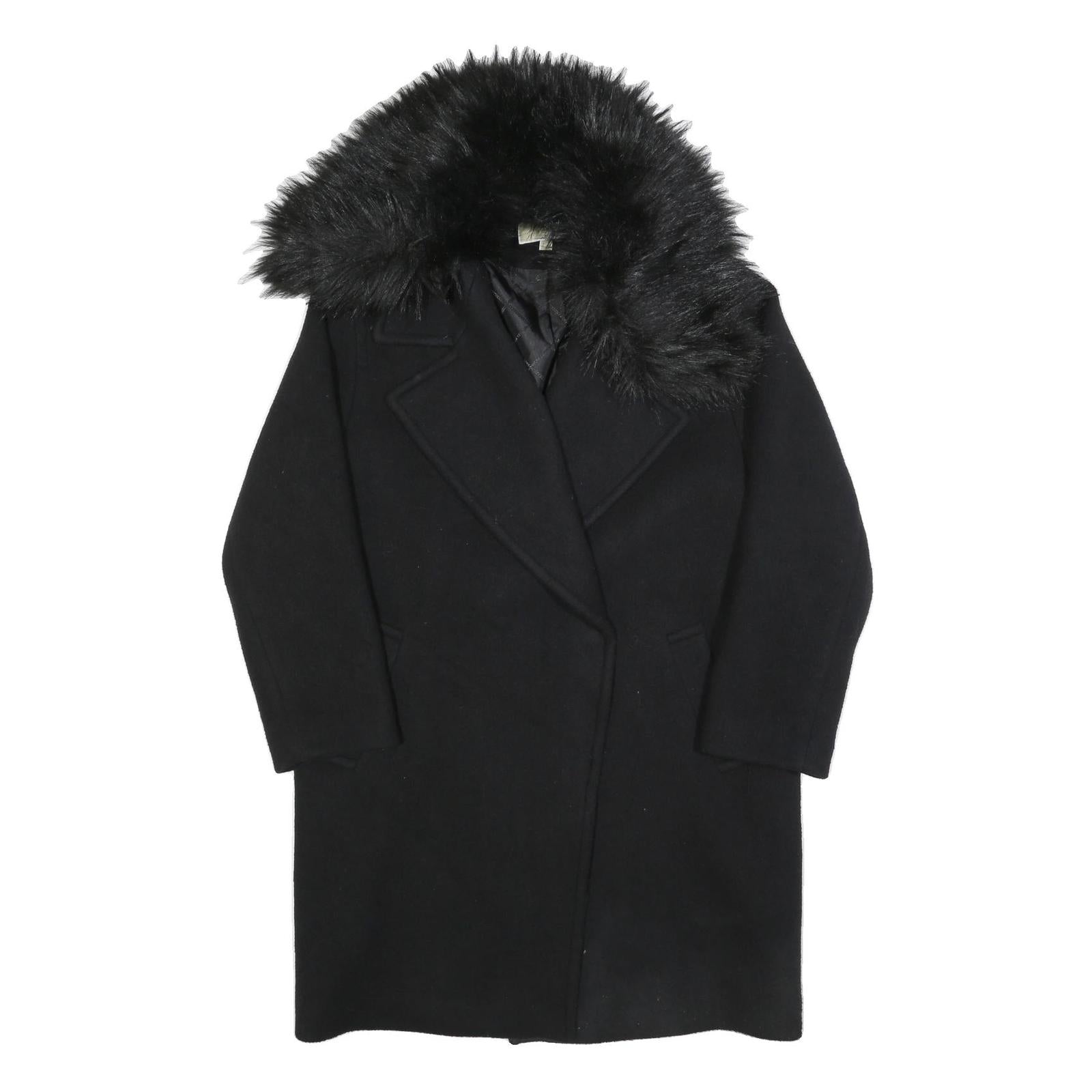 MICHAEL KORS Womens Black Wool Blend Button Jacket M Faux Fur Collar Classic Refurbished - N/A refurbished available on Cerqular