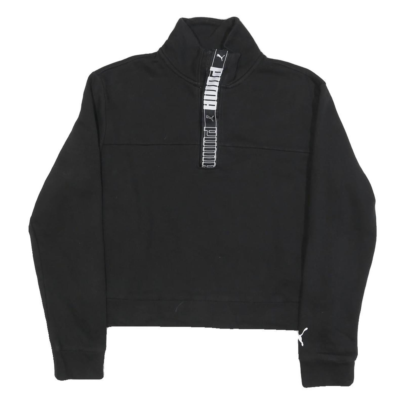 PUMA Womens Black Crew Neck M Logo Tape Zip Detail Sweatshirt Refurbished - N/A refurbished available on Cerqular