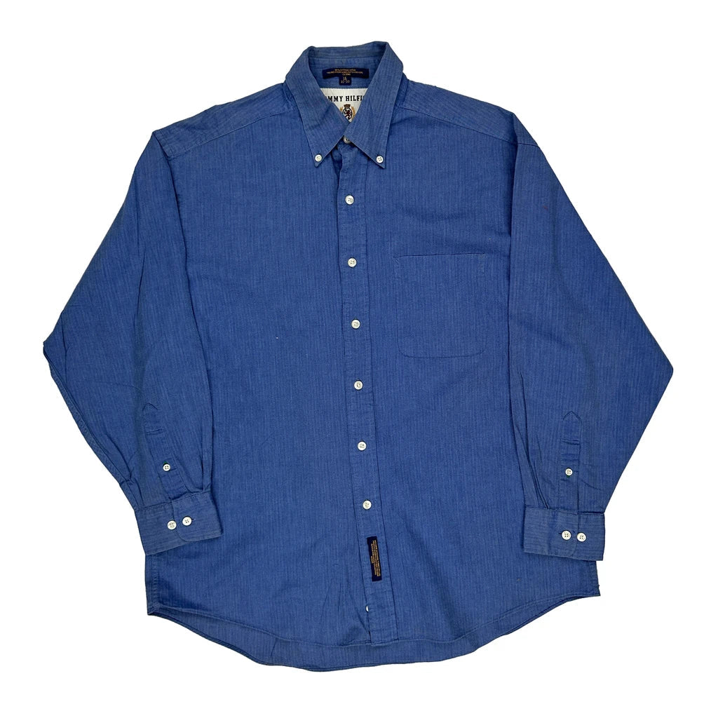 Tommy Hilfiger Shirt - Large Blue Cotton Refurbished - Thrifted (note: this is a term often used to describe second- refurbished available on Cerqular